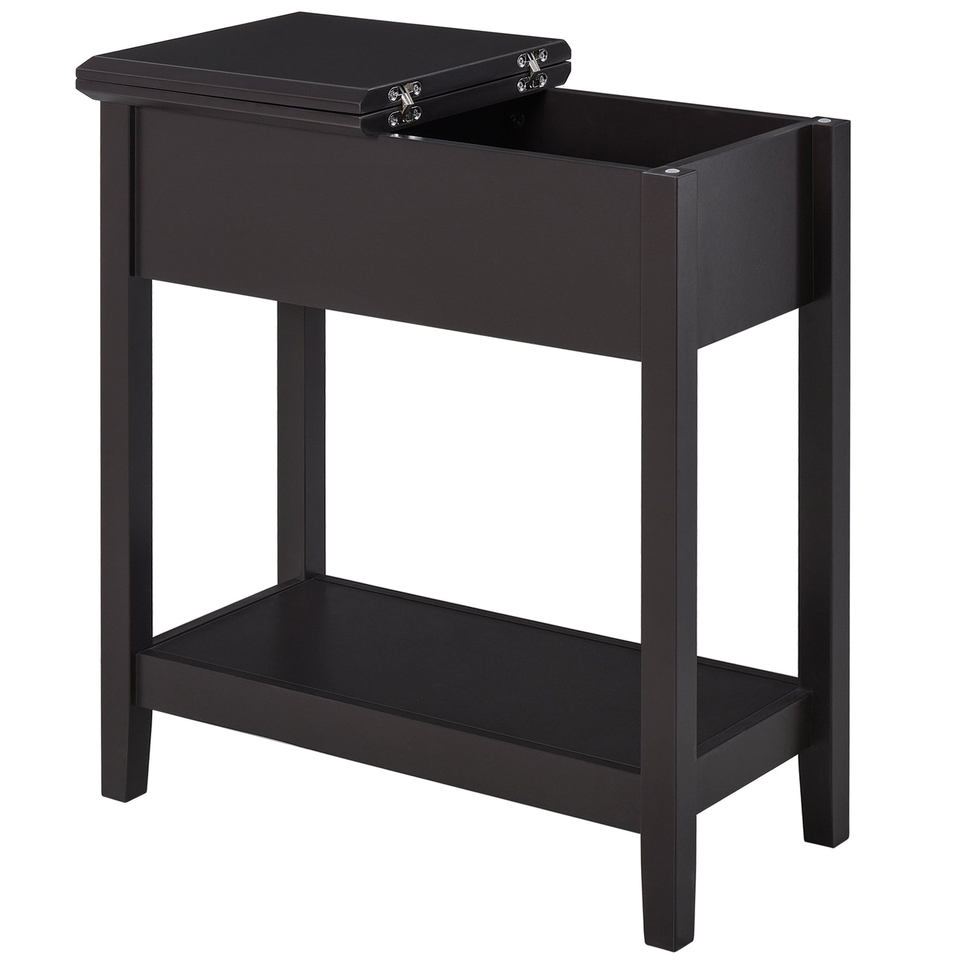 End Table, Narrow Side Table with Flip Top , Shelf, Dark Coffee