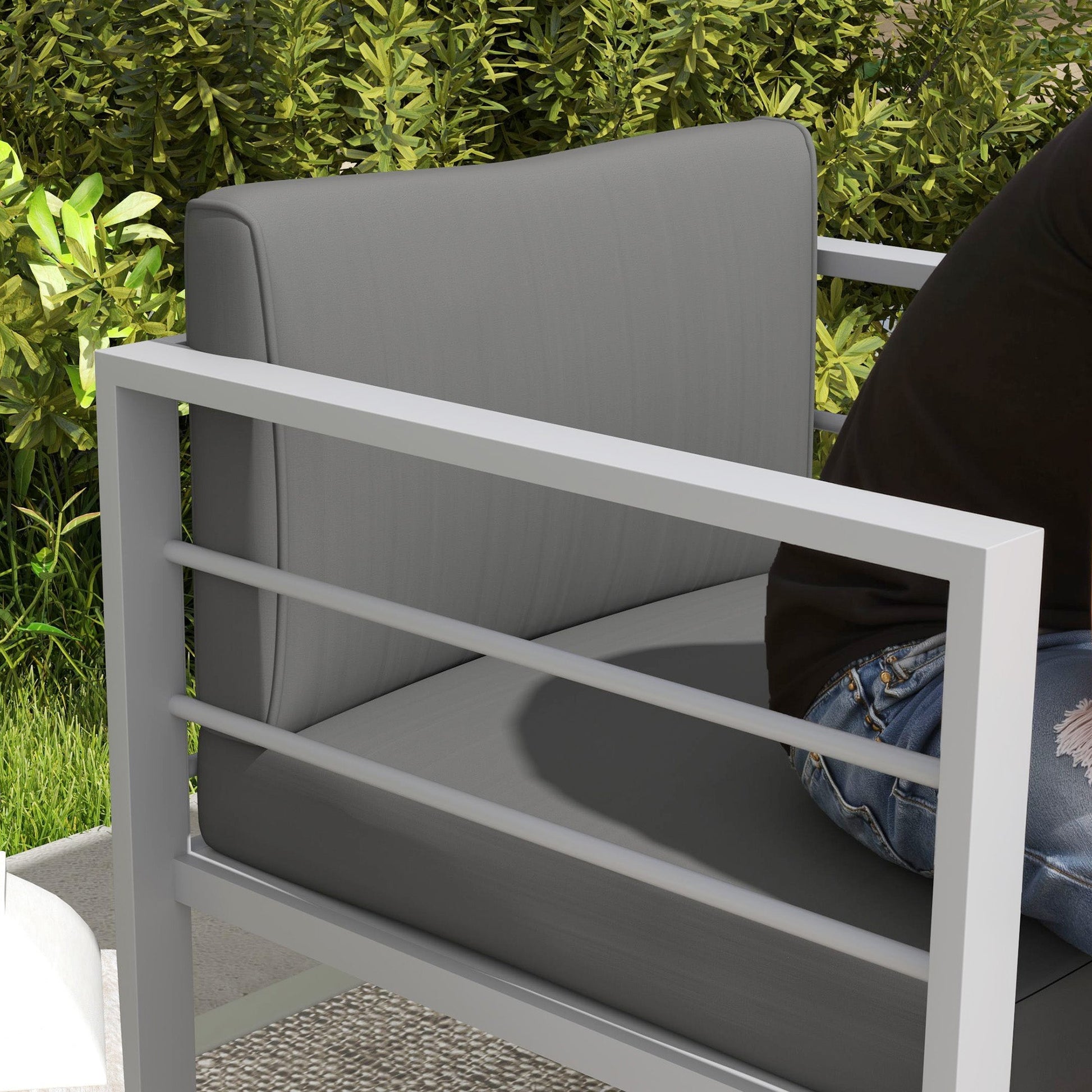 Patio Furniture Aluminium Armchair, All-Weather Outdoor Single Sofa, Metal Frame Outdoor Chair with Cushions for Garden, Balcony, Charcoal Grey