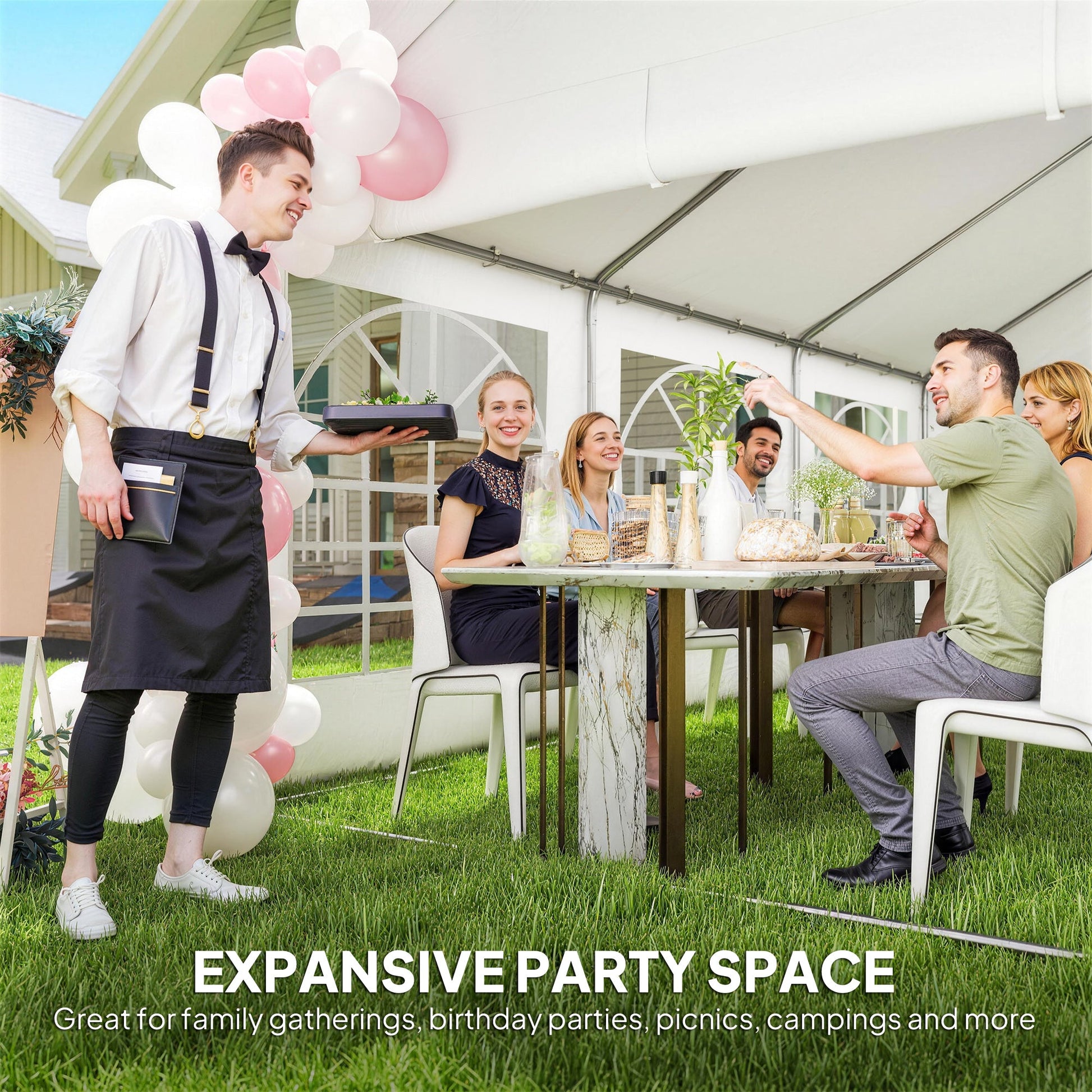 6 x 4 m Party Tent, Heavy Duty Gazebo Canopy with Windows, Outdoor Party Wedding Tent with 4 Removable Sidewalls