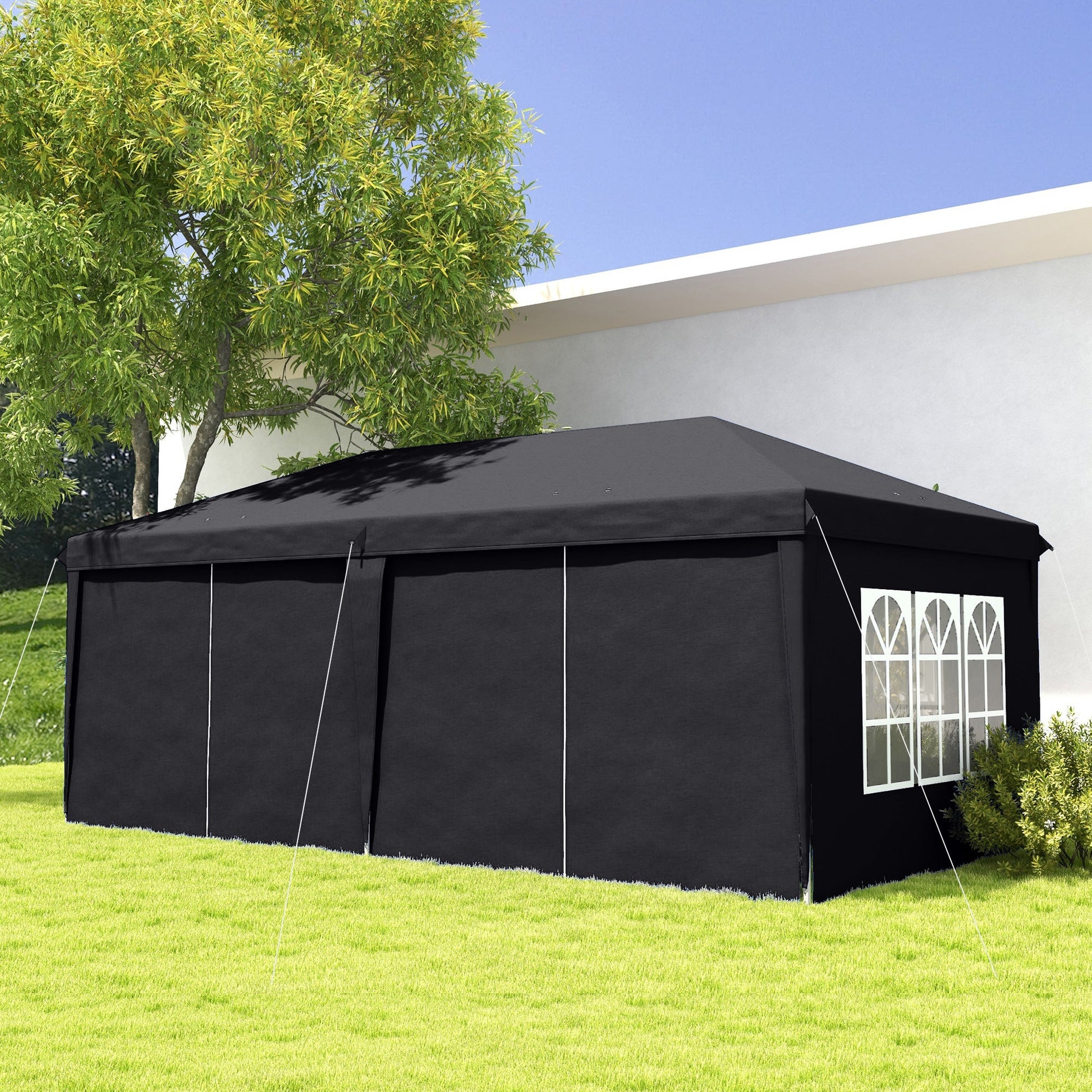 3 x 6m Pop-Up Gazebo, with Curtain Walls and Windows - Grey