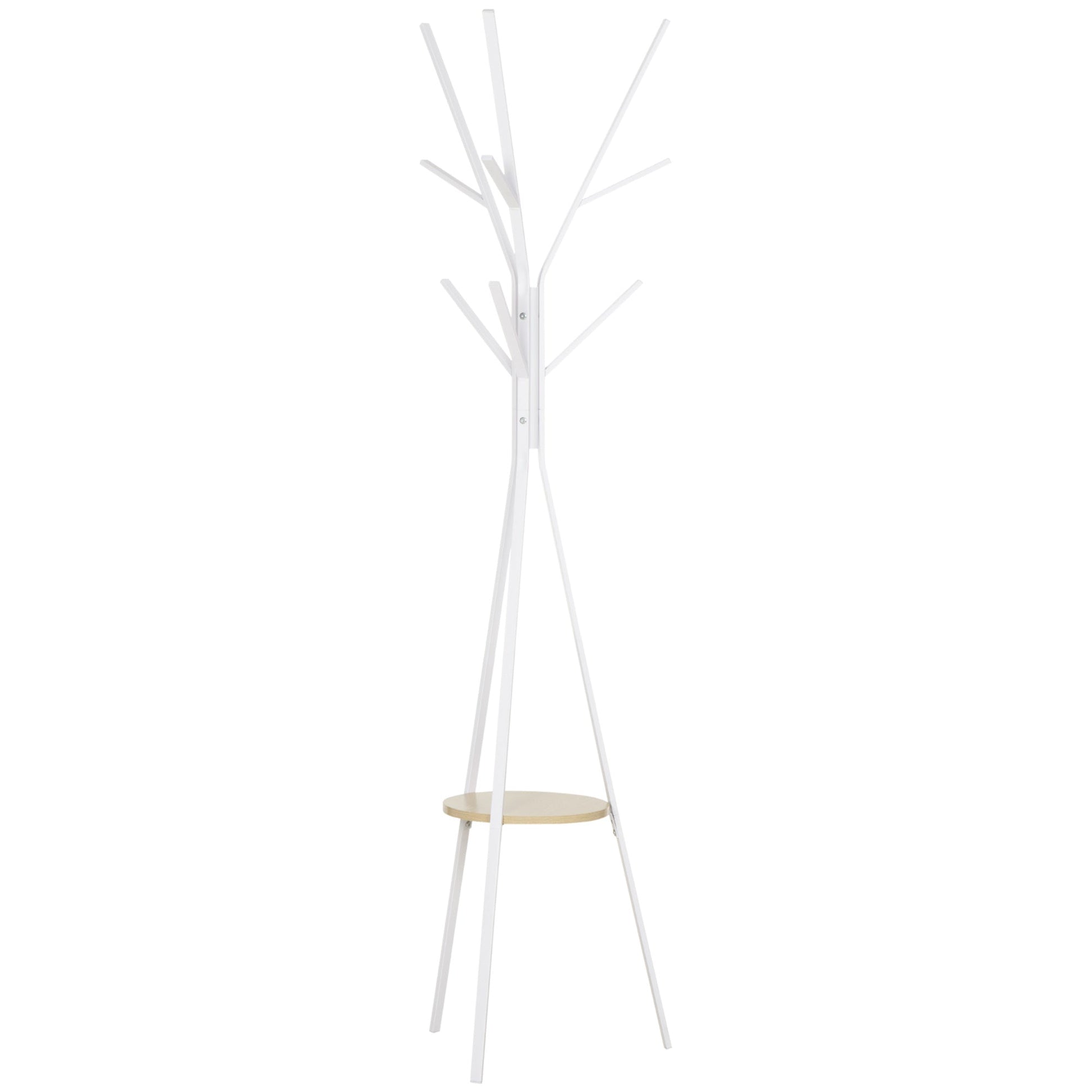 Freestanding Metal Coat Rack Stand 9 Hooks Clothes Tree with 1 Shelf Hat Display Hall Tree Hanger Bag Umbrella Hanging Organiser White