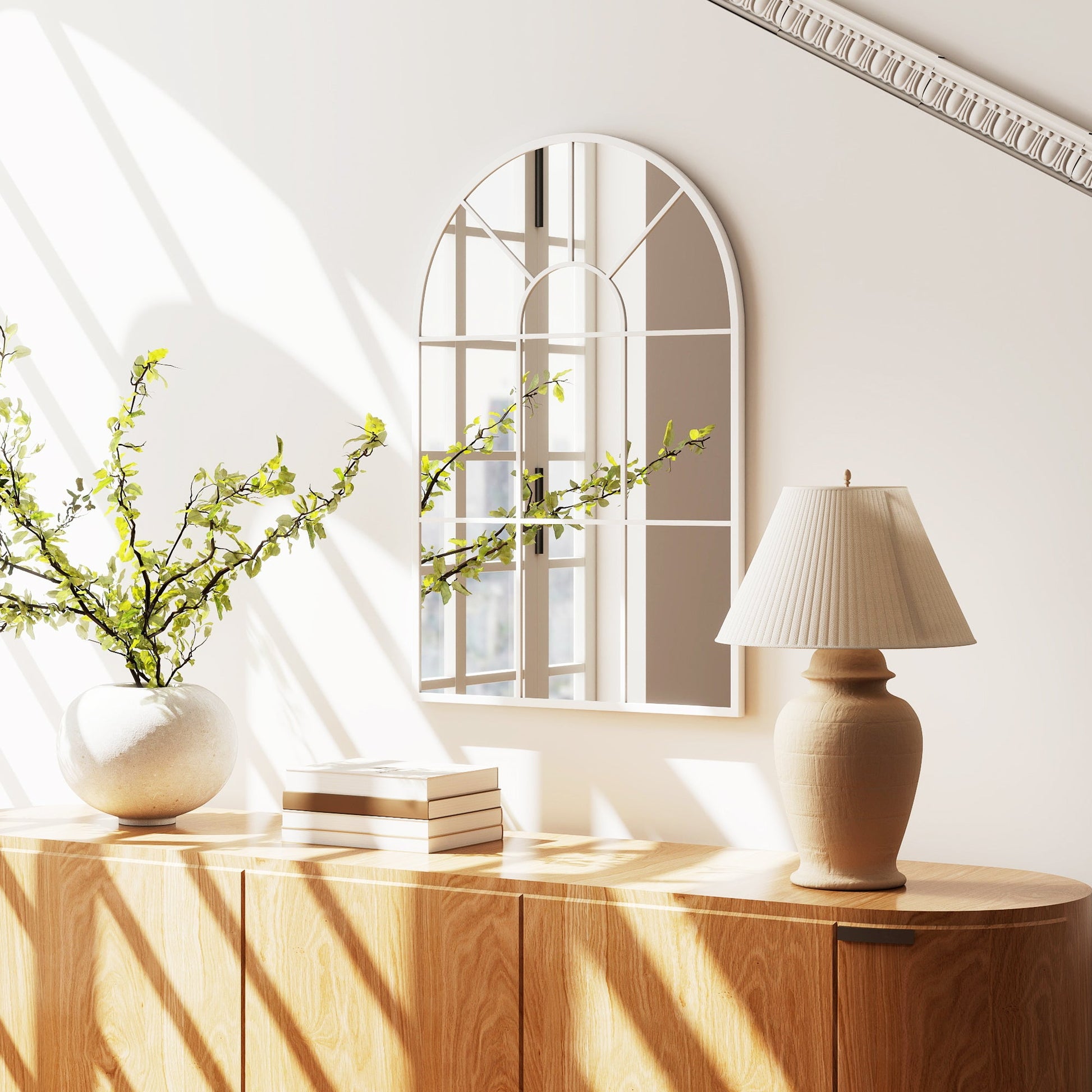 Arched Grid Mirror - White