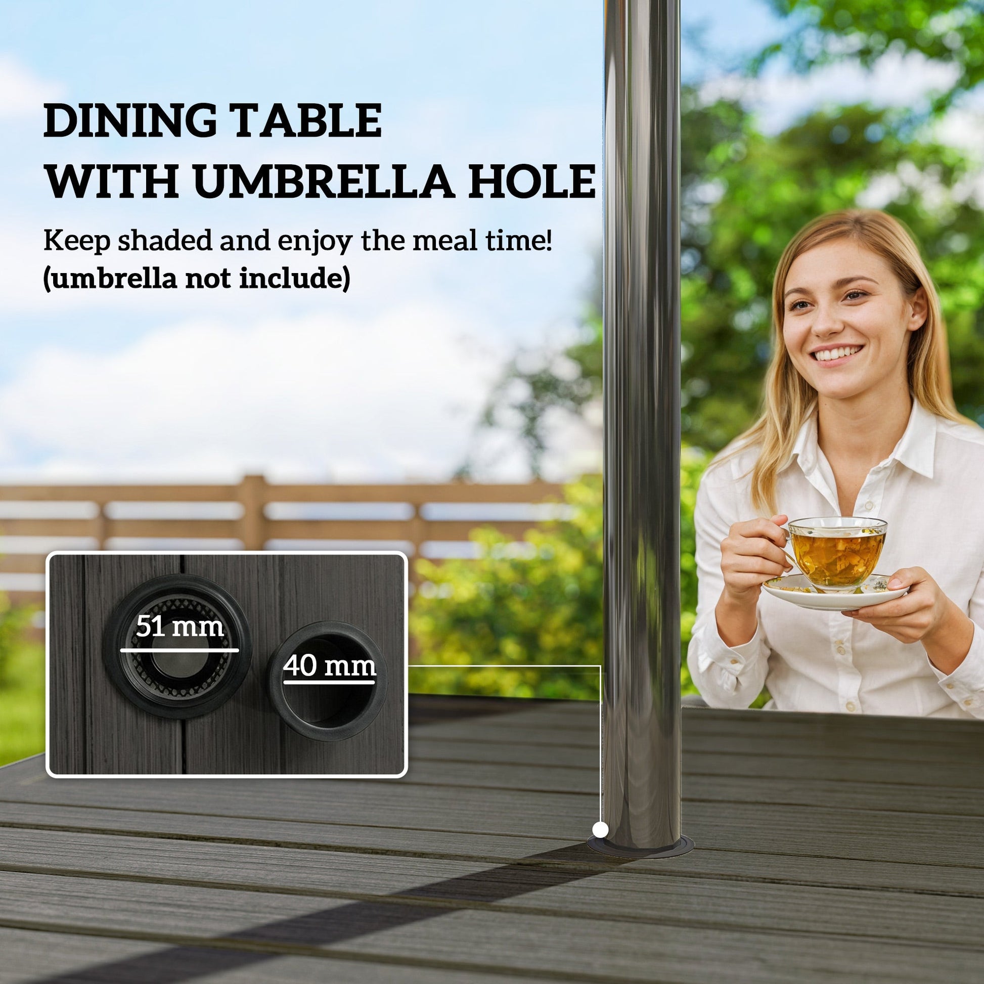5 Pieces Outdoor Dining Set for 4, Garden Table and Stackable Chairs with Breathable Mesh Seat and Parasol Hole, Grey