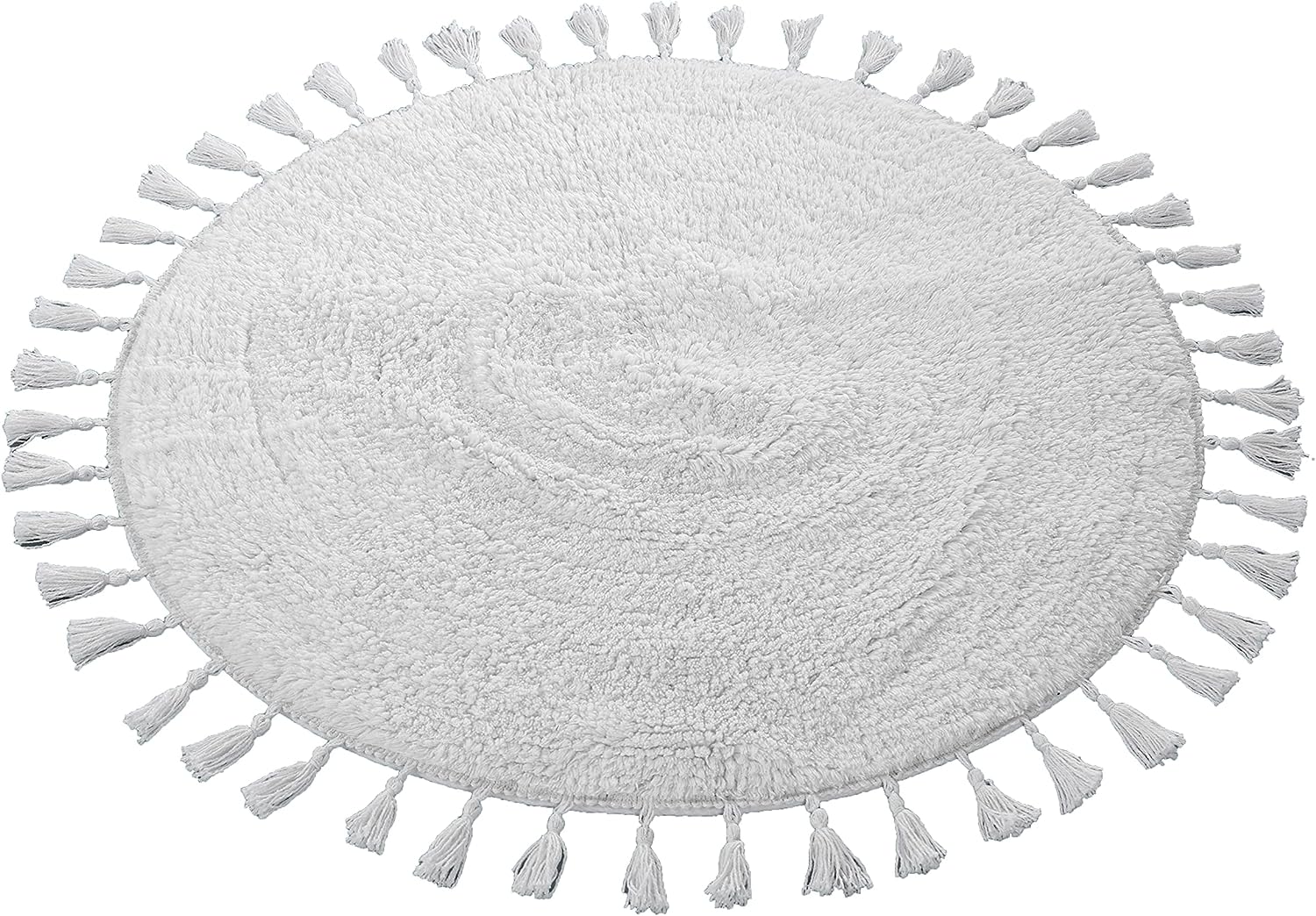 OLIVIA ROCCO Non Slip Round Tasselled Bath Mat 100% Cotton Absorbent Soft Plush Bathroom