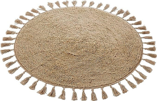 OLIVIA ROCCO Non Slip Round Tasselled Bath Mat 100% Cotton Absorbent Soft Plush Bathroom