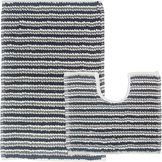 OLIVIA ROCCO Amalfi 2 Piece Bath Mat Set 100% Cotton Jumbo Plush Absorbent Pedestal Bath
