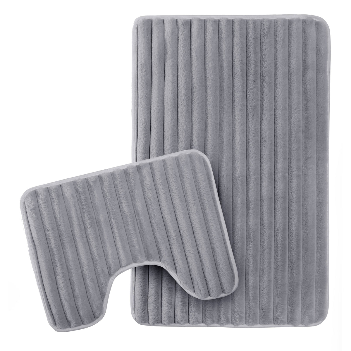 OLIVIA ROCCO 2 Piece Ribbed Bath Mat Set Charcoal Extra Soft Non Slip Super Absorbent