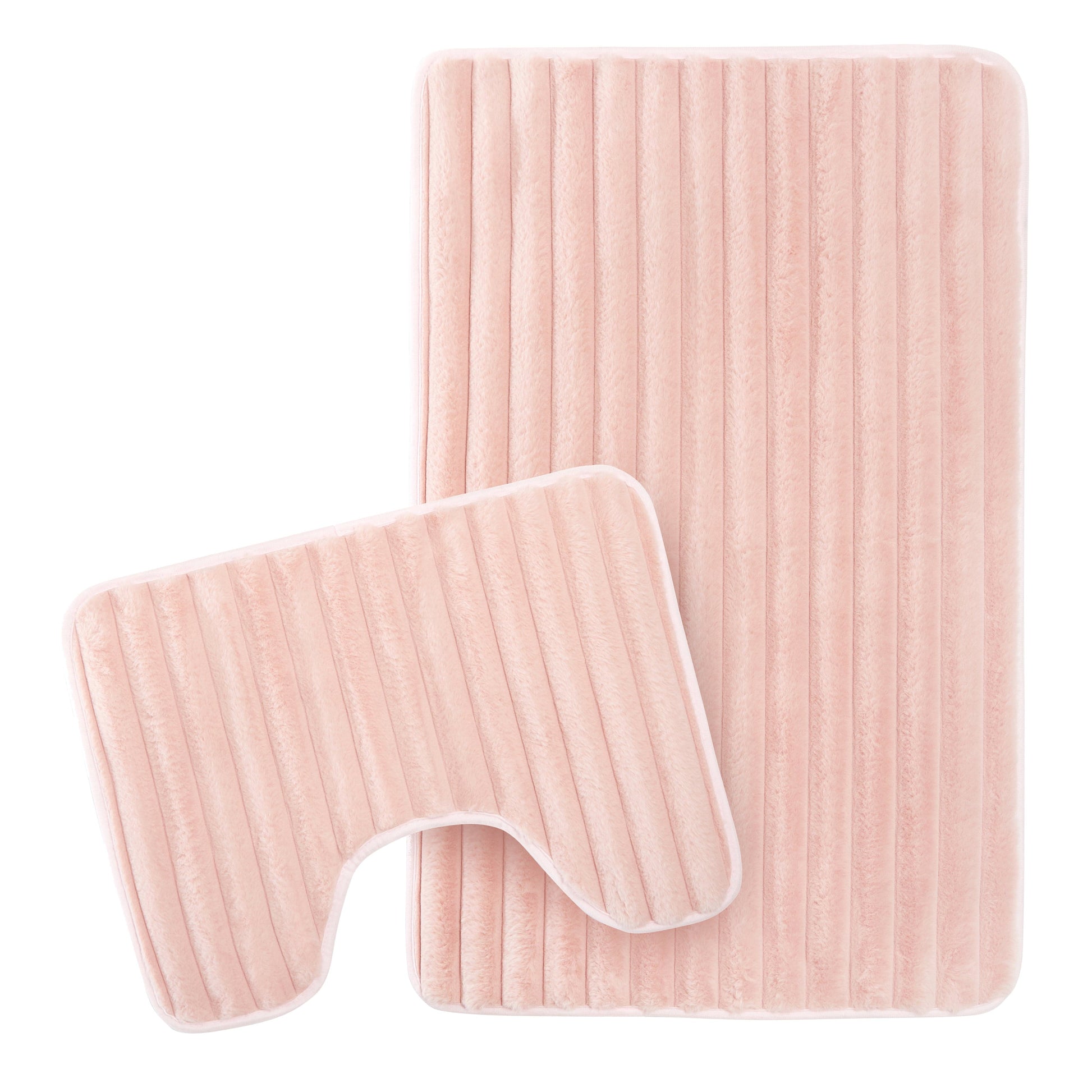 OLIVIA ROCCO 2 Piece Ribbed Bath Mat Set Pink Extra Soft Non Slip Super Absorbent