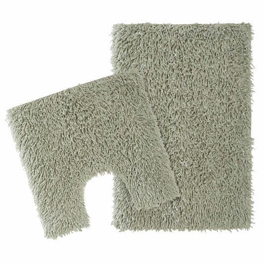 OLIVIA ROCCO Como 2 Piece Sage Green Bath Mat And Pedestal Set Non Slip Super Absorbent