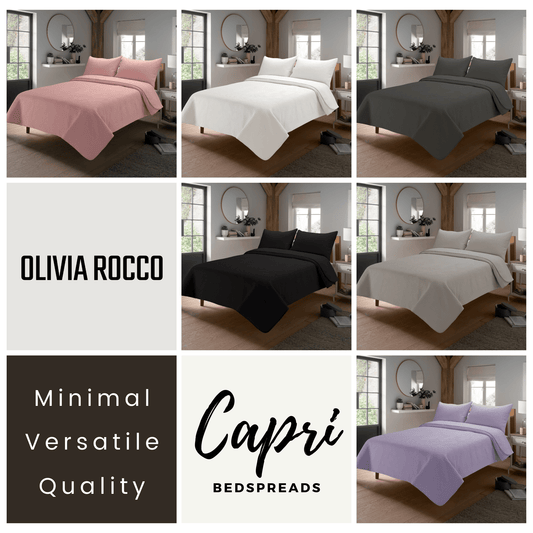 OLIVIA ROCCO Capri Embossed Luxury Bedspread Set With Quilted Throw And Duvet Matching
