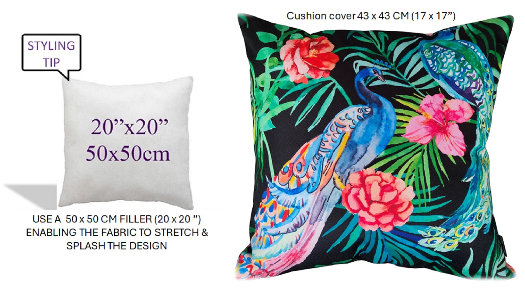 OLIVIA ROCCO Peacock Waterproof Cushion Covers 43 X 43 CM Reversible Breathable Bedroom Refresh Sofa Accent