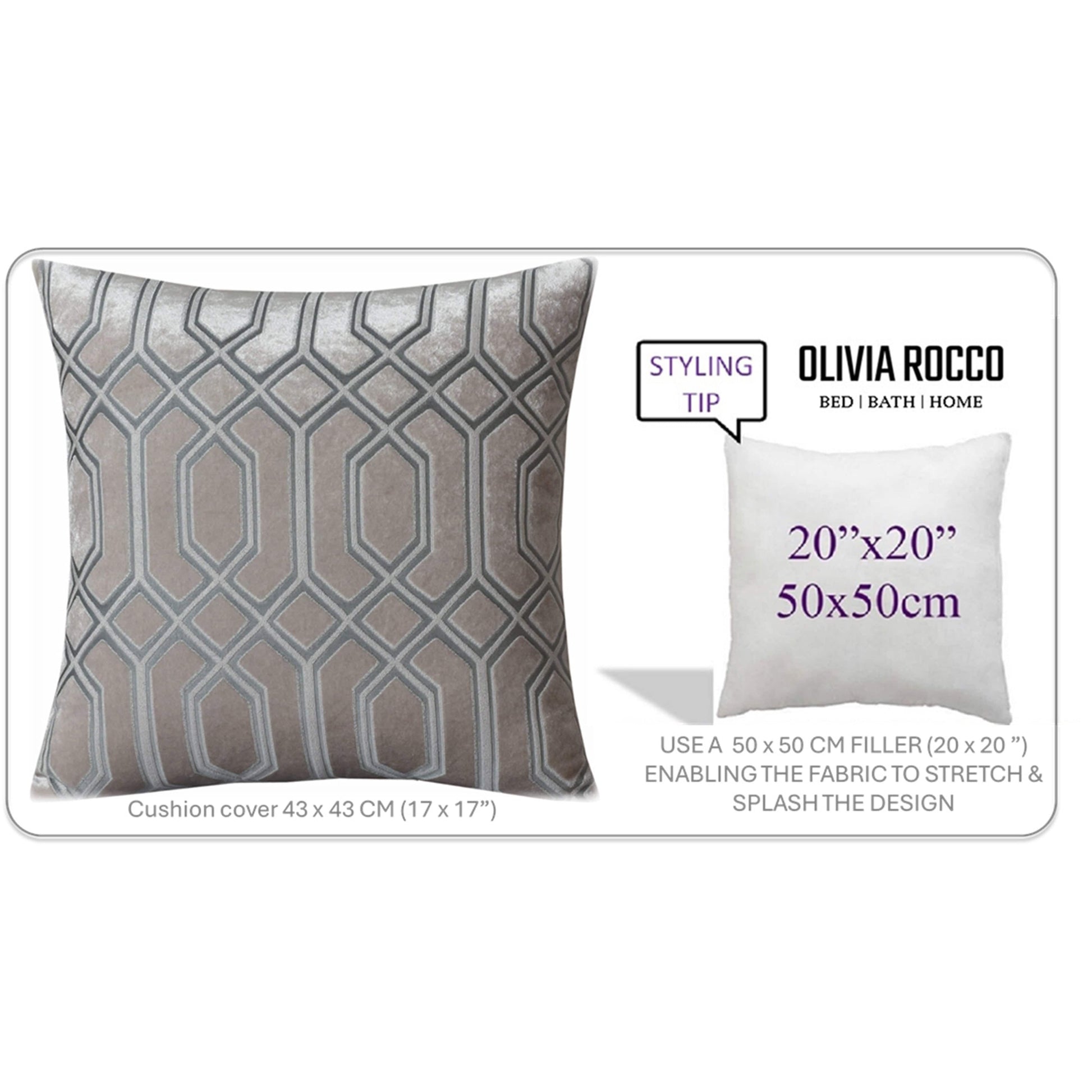 OLIVIA ROCCO Luxe Geo Velvet Cushion Covers 2 Pack Champagne Geometric Decorative