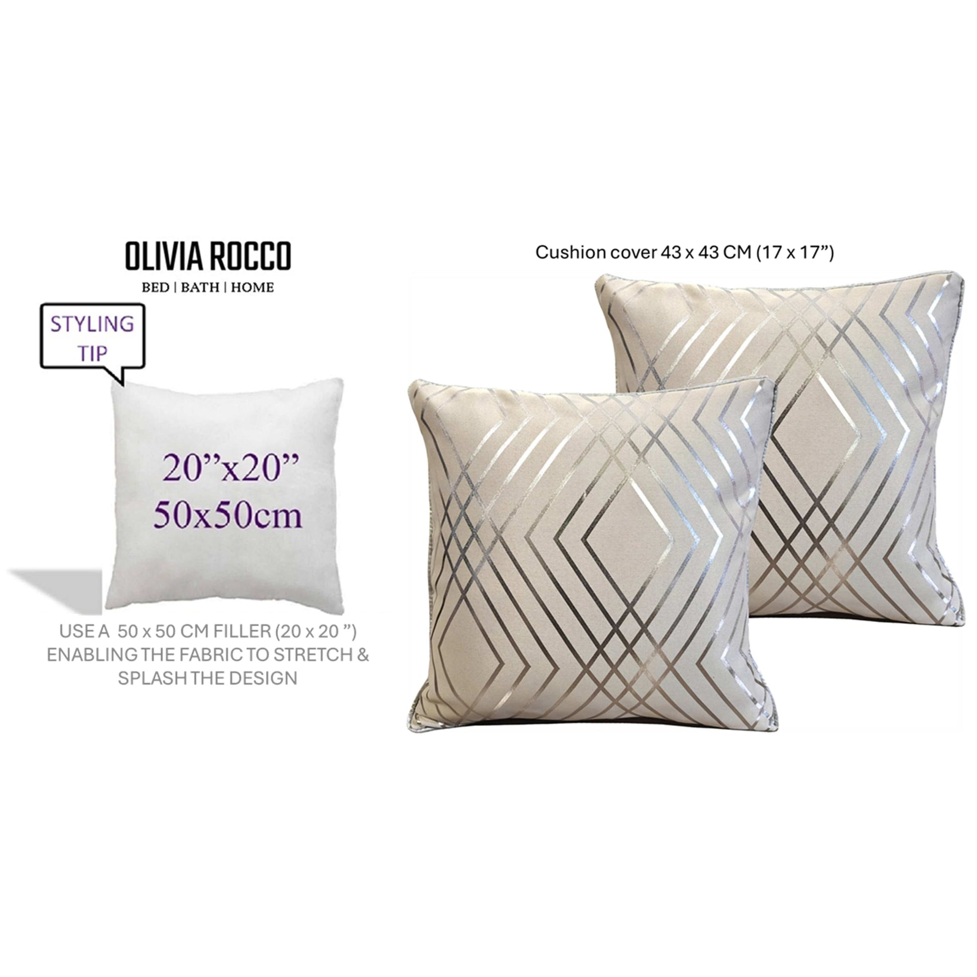 OLIVIA ROCCO Geo Sparkle Cushion Covers 2 Pack Natural For Sofa Bed Chair Lounge