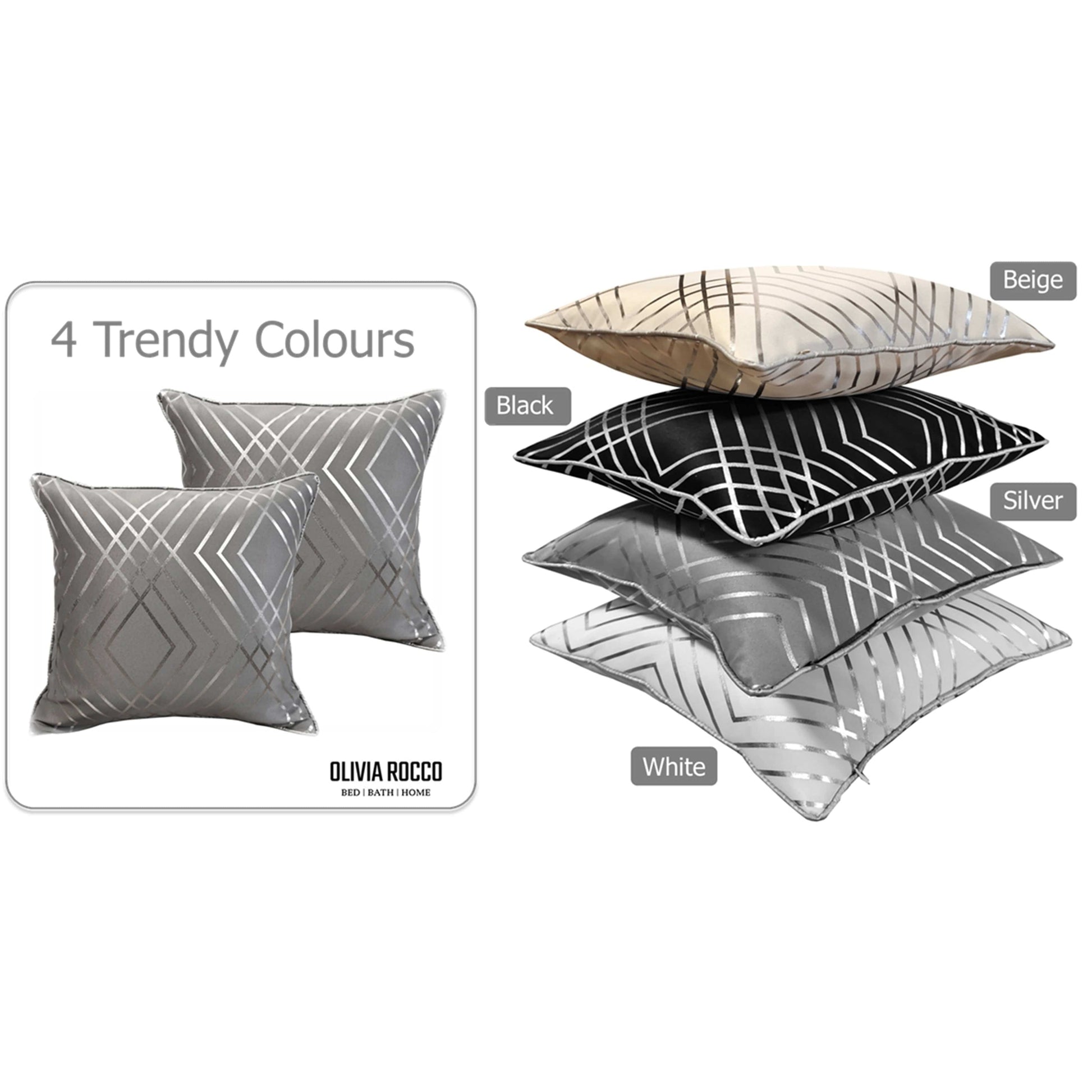 OLIVIA ROCCO Geo Sparkle Geometric Silver Cushion Covers 2 Pack For Sofa Bedroom Refresh Sofa Accent
