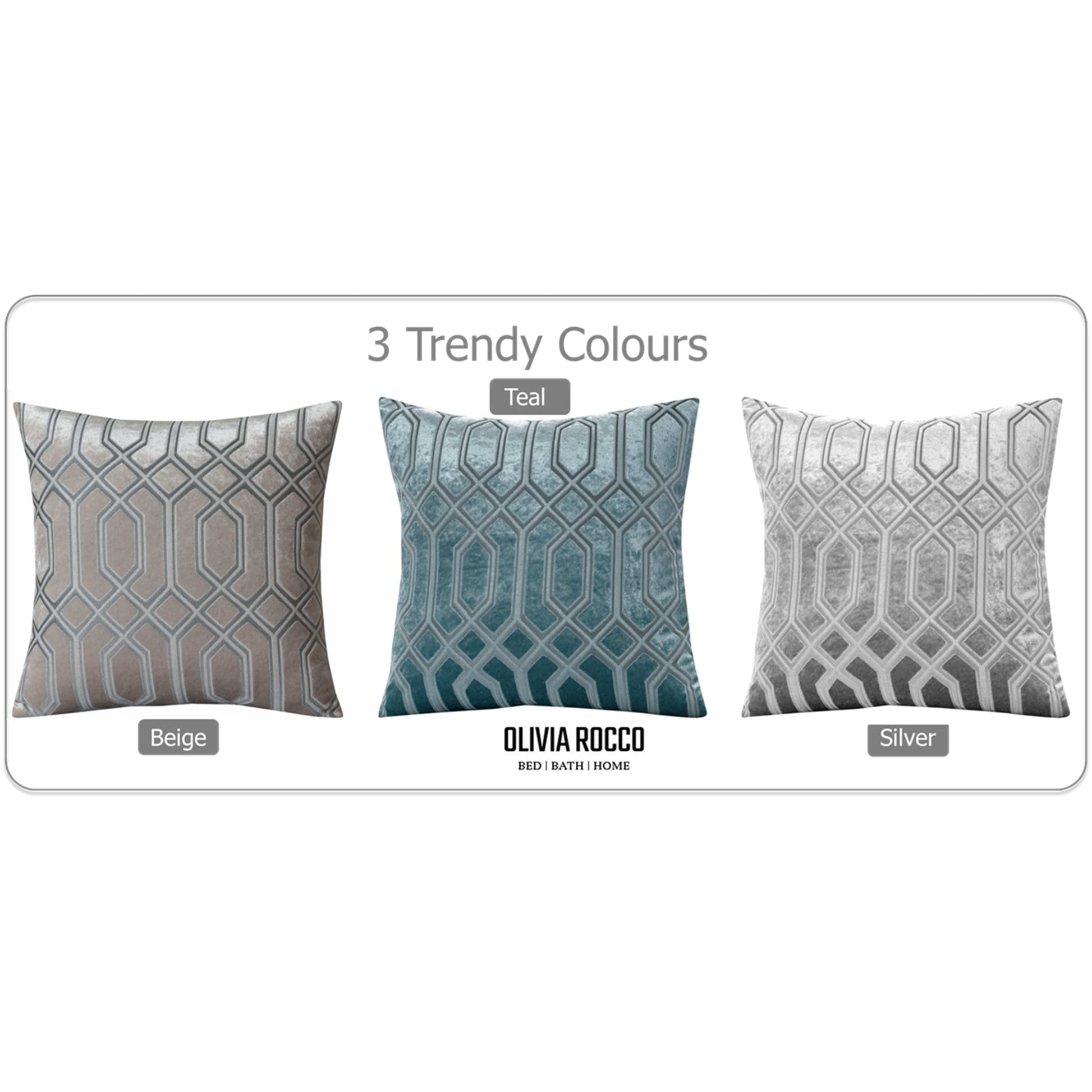 OLIVIA ROCCO Luxe Geo Velvet Cushion Covers 2 Pack Grey Geometric Textured Decorative