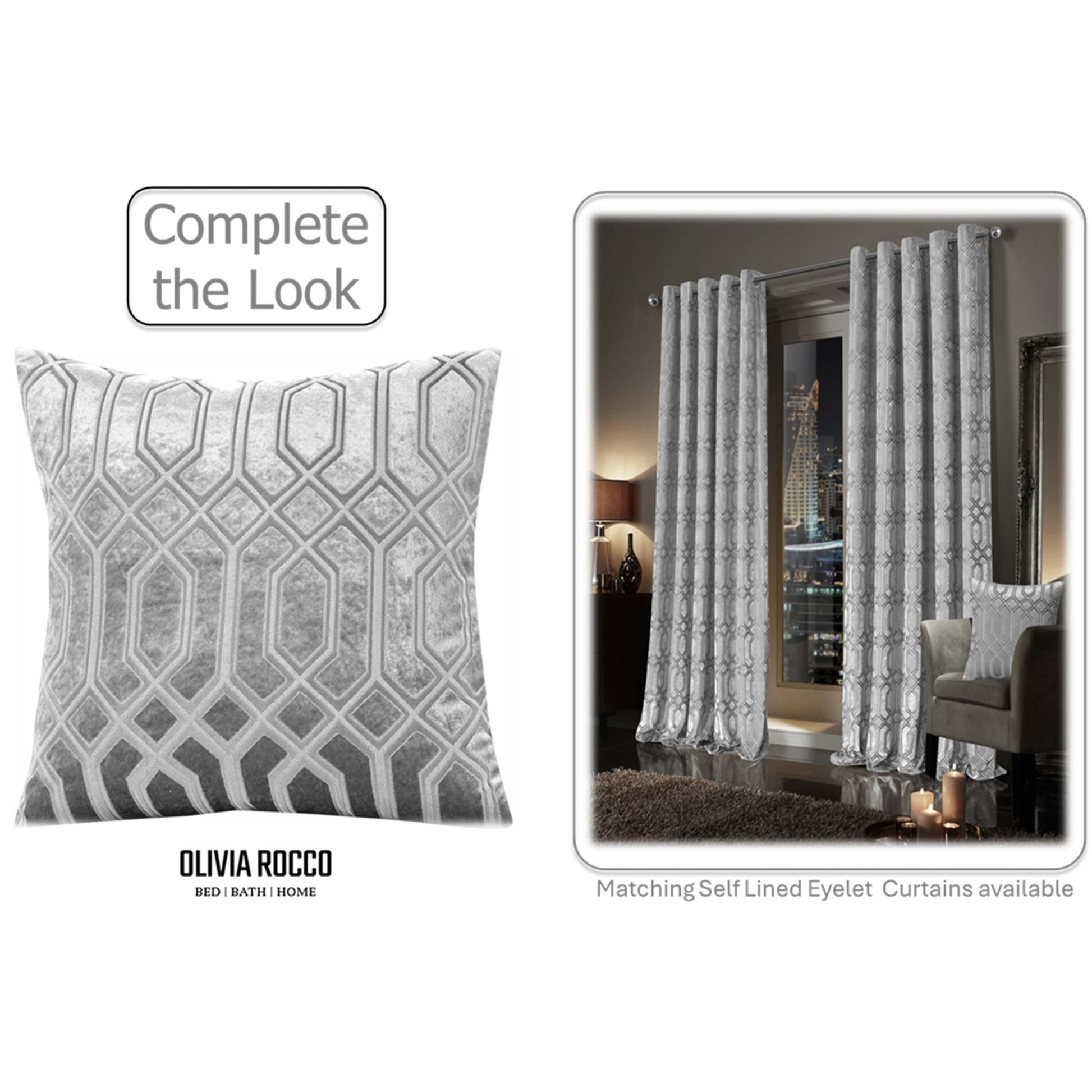 OLIVIA ROCCO Luxe Geo Velvet Cushion Covers 2 Pack Grey Geometric Textured Decorative