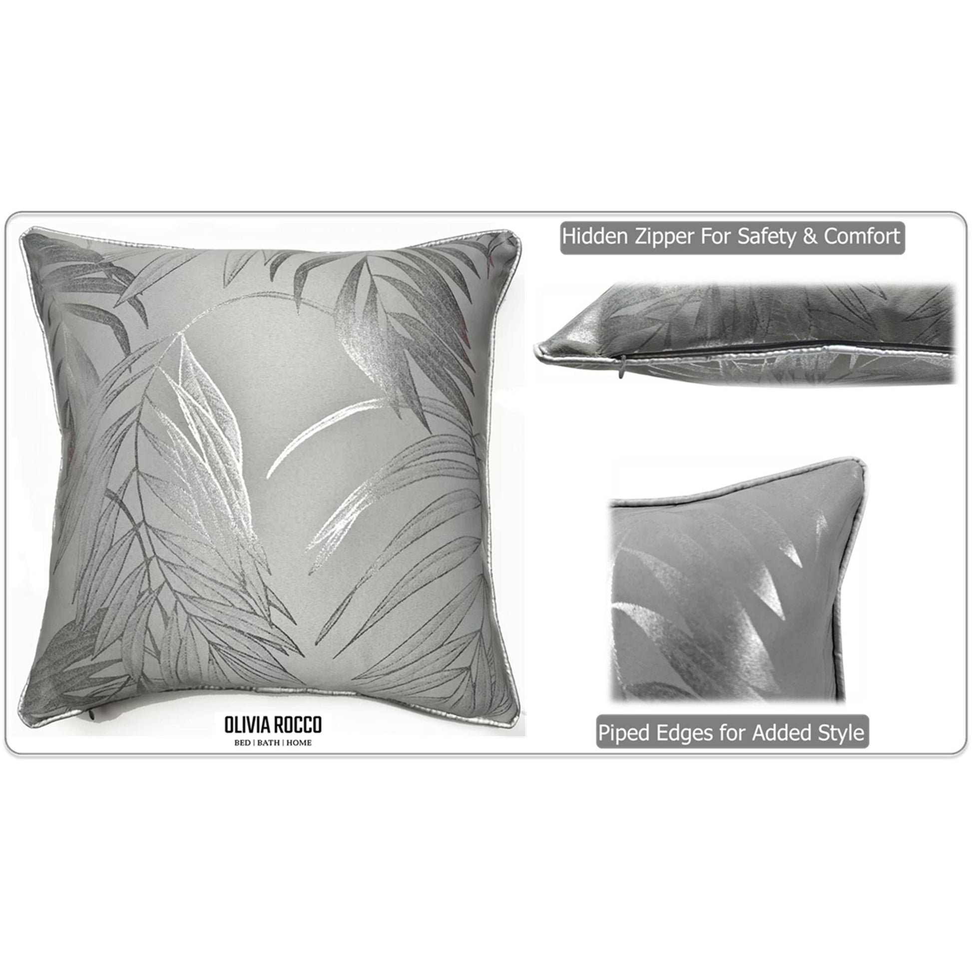 OLIVIA ROCCO Leaf Sparkle 2 Pack Cushion Covers Leaf Silver Modern Decorative Throw
