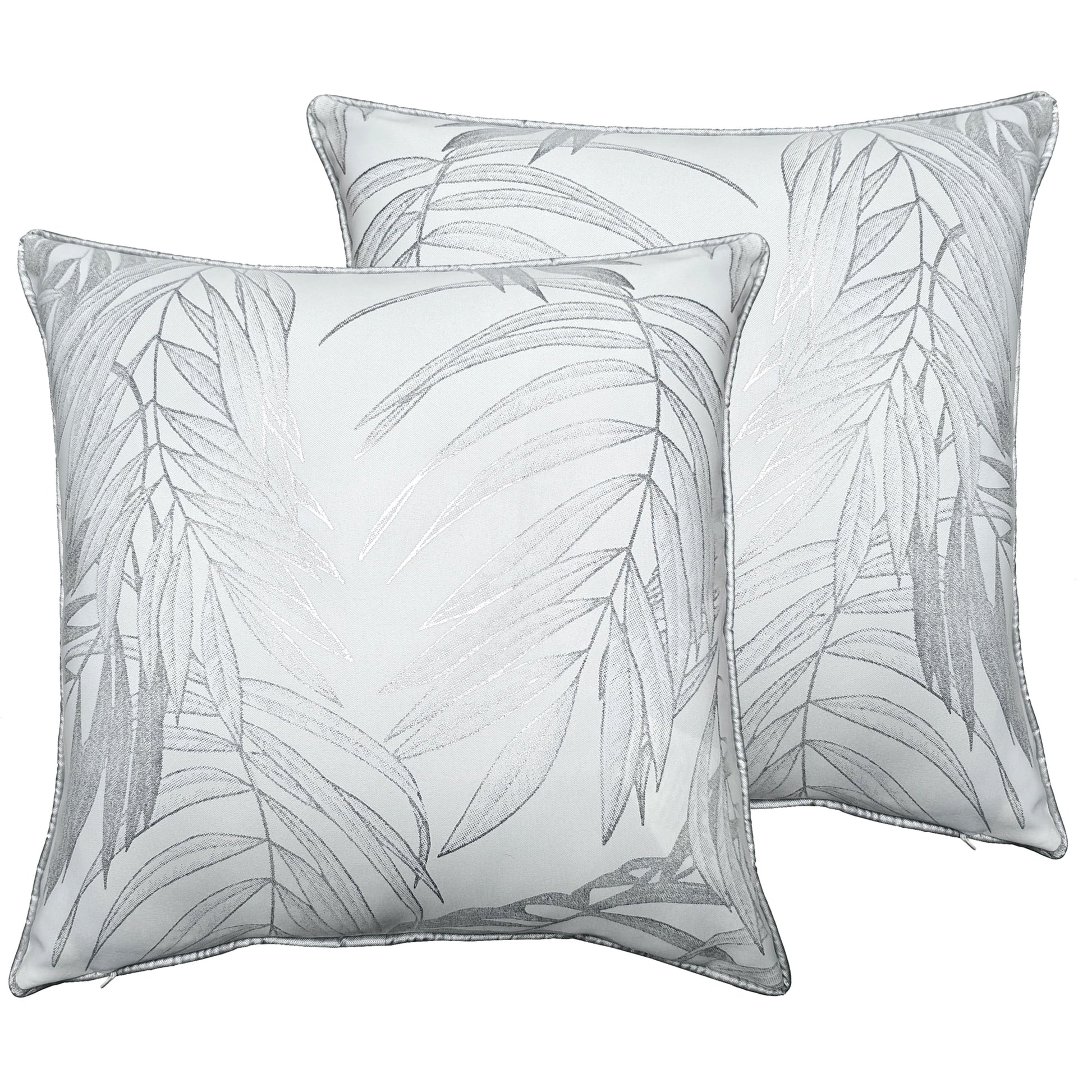 OLIVIA ROCCO Leaf Sparkle Set Of 2 Cushion Covers Leaf White Modern Decorative Throw