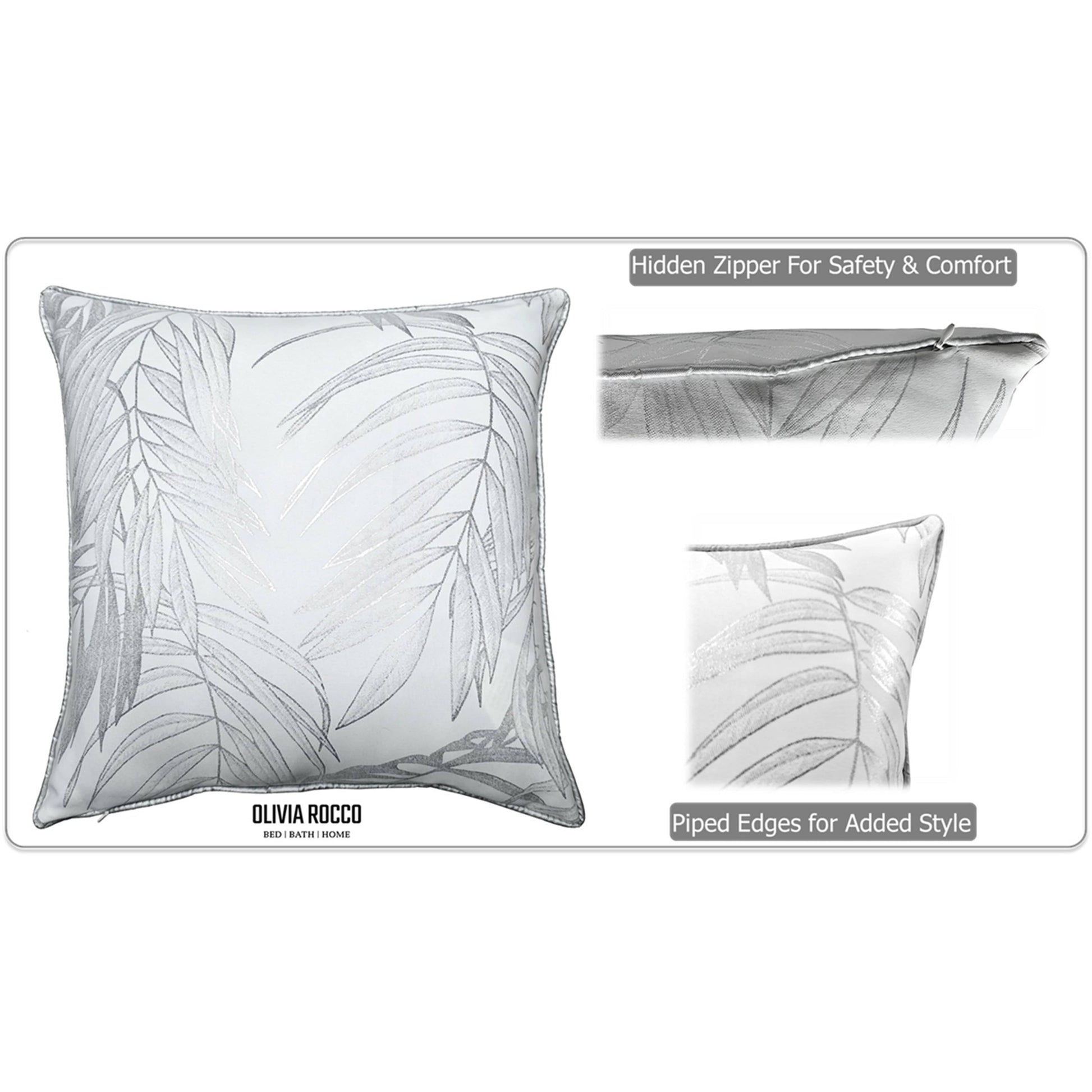 OLIVIA ROCCO Leaf Sparkle Set Of 2 Cushion Covers Leaf White Modern Decorative Throw