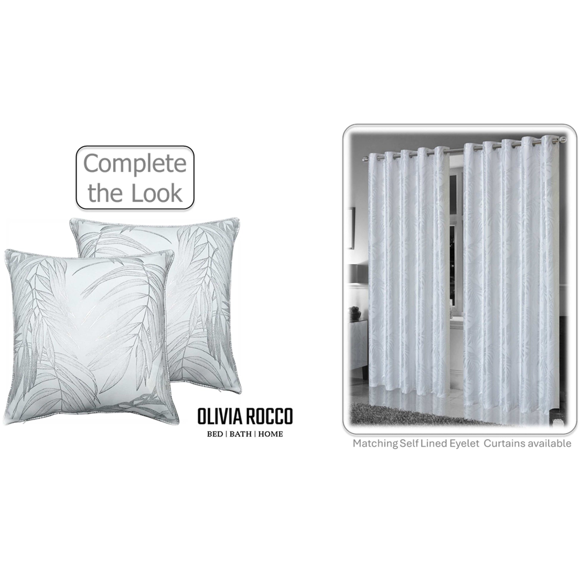 OLIVIA ROCCO Leaf Sparkle Set Of 2 Cushion Covers Leaf White Modern Decorative Throw