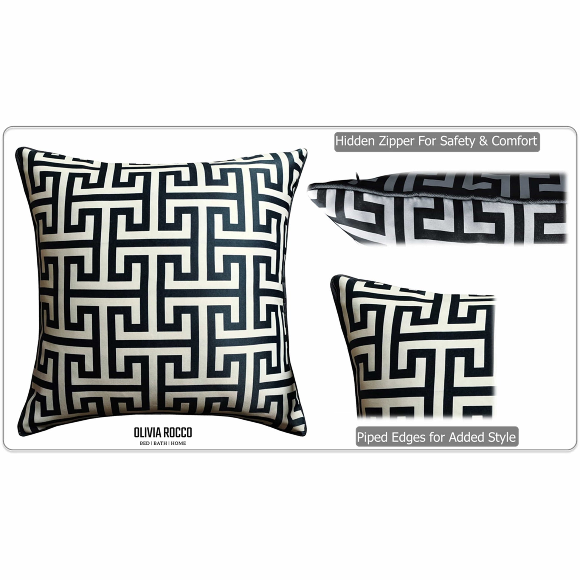 OLIVIA ROCCO Milano Black 2 Pack Scatter Cushion Covers Soft Touch with Hidden Zipper