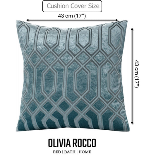 OLIVIA ROCCO Luxe Geo Velvet Cushion Covers 2 Pack Teal 43x43 cm Geometric Decorative