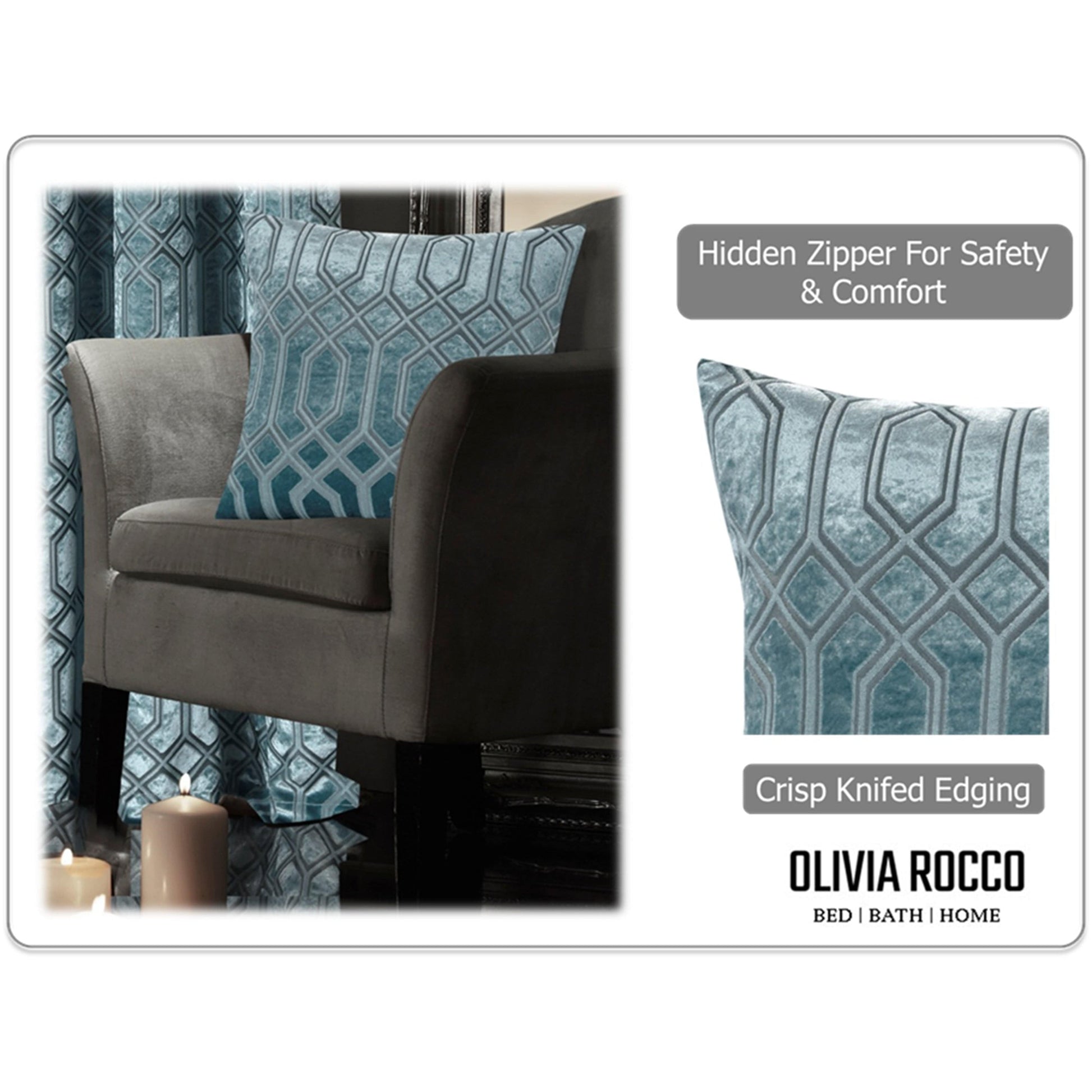 OLIVIA ROCCO Luxe Geo Velvet Cushion Covers 2 Pack Teal 43x43 cm Geometric Decorative