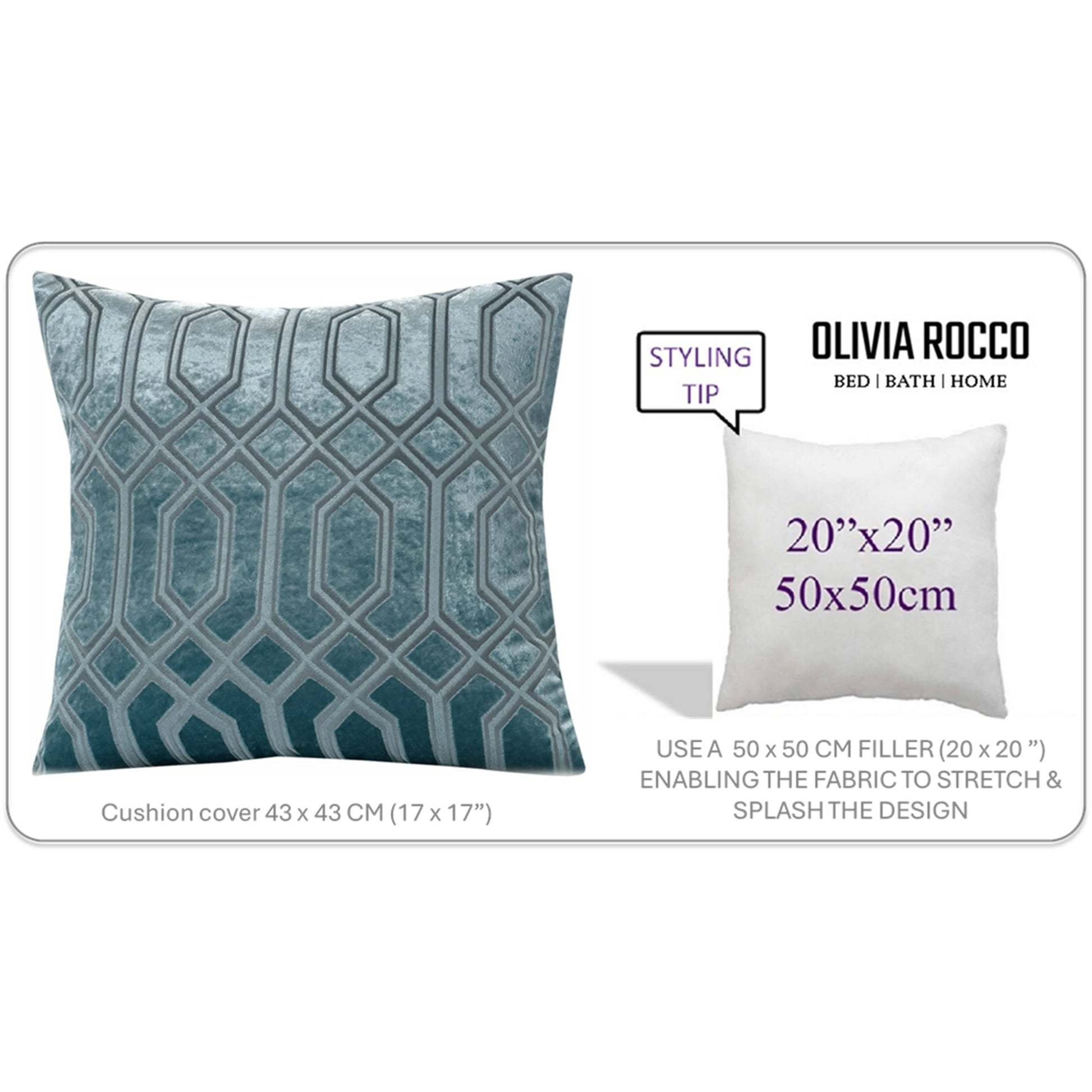 OLIVIA ROCCO Luxe Geo Velvet Cushion Covers 2 Pack Teal 43x43 cm Geometric Decorative