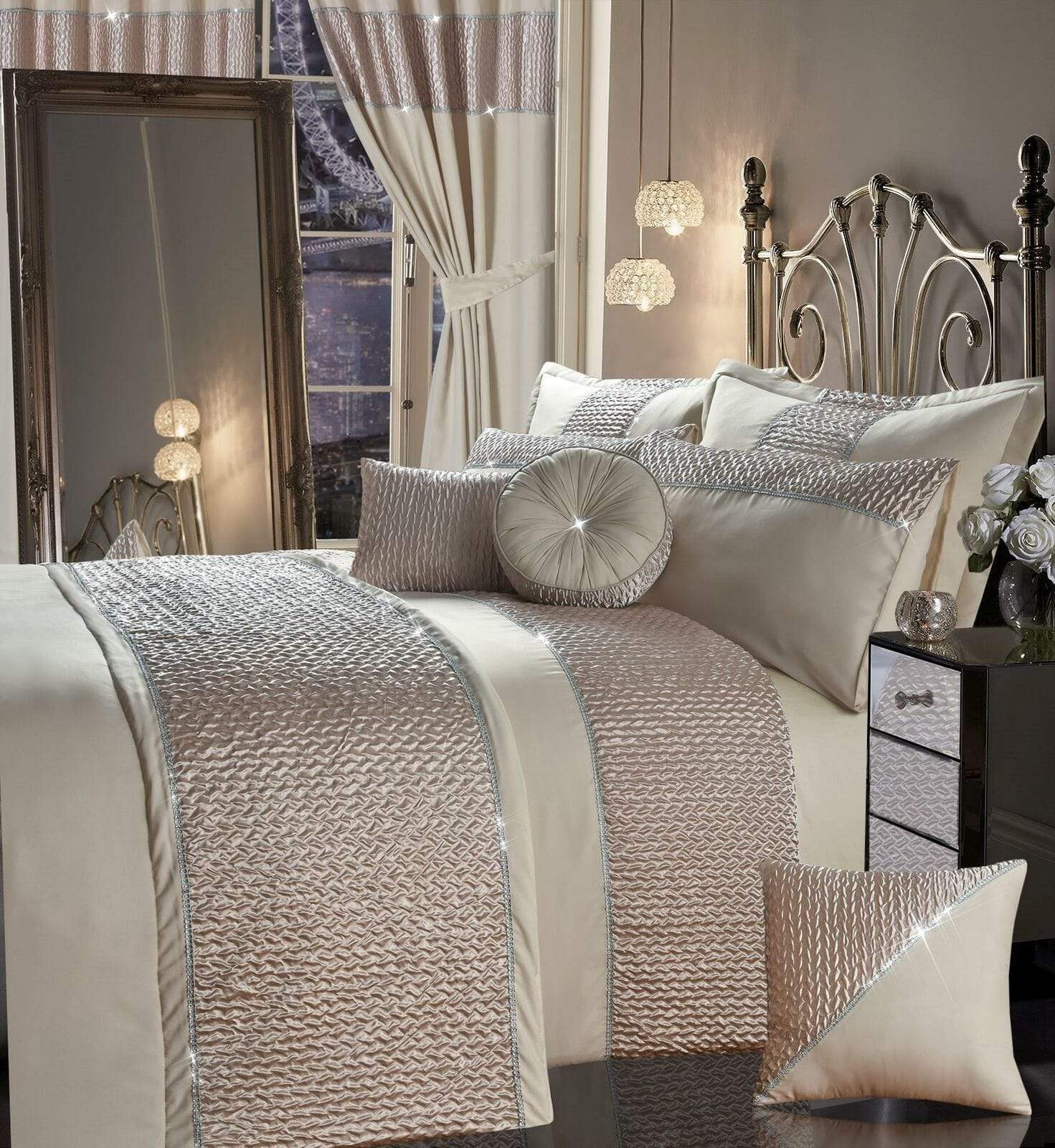 OLIVIA ROCCO Zenia Duvet Cover Set With Quilted Trim And Diamante Detailing For Luxurious