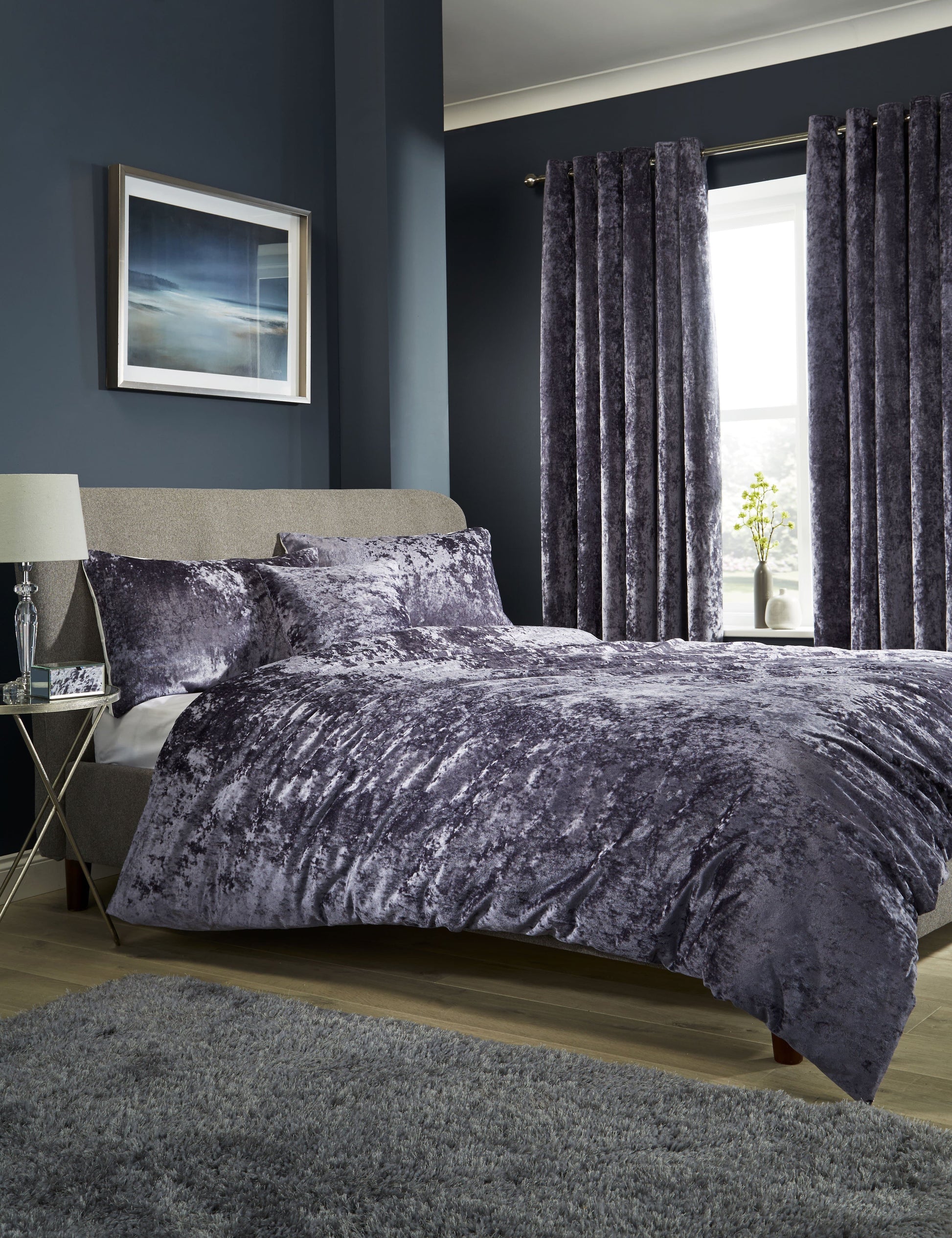 OLIVIA ROCCO Crushed Velvet Duvet Cover Set With Pillowcases Double King Super King