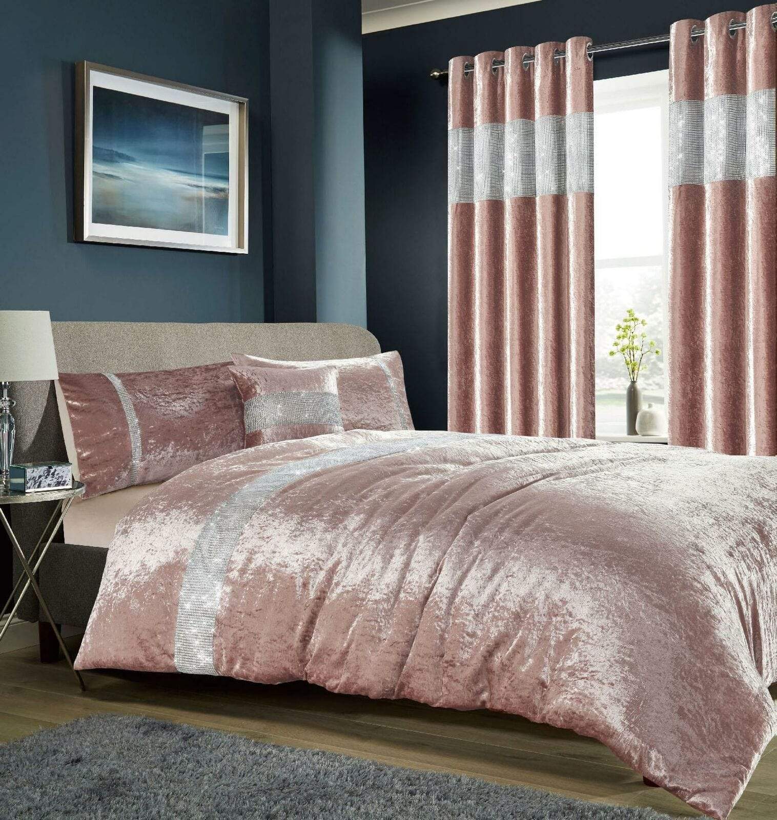 OLIVIA ROCCO Diamante Crushed Velvet Duvet Set Breathable OEKO-TEX Certified Bedding