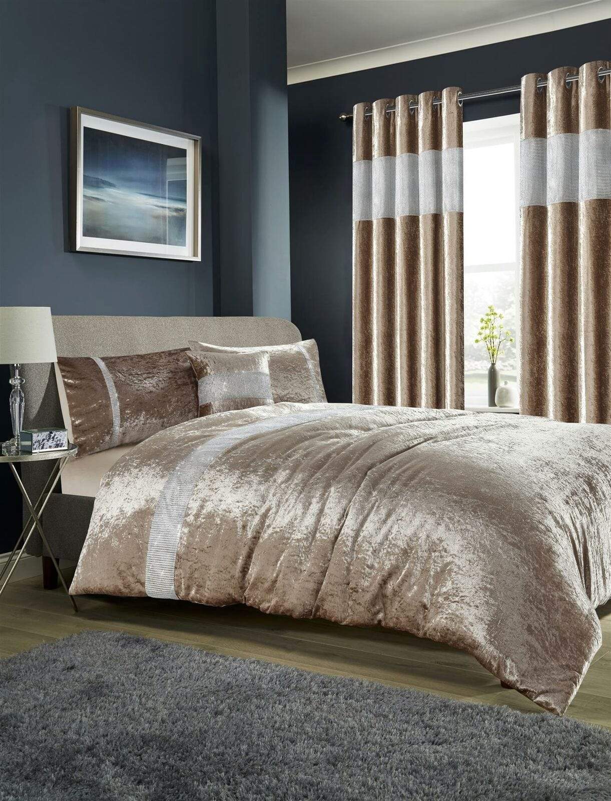 OLIVIA ROCCO Diamante Crushed Velvet Duvet Set Breathable OEKO-TEX Certified Bedding