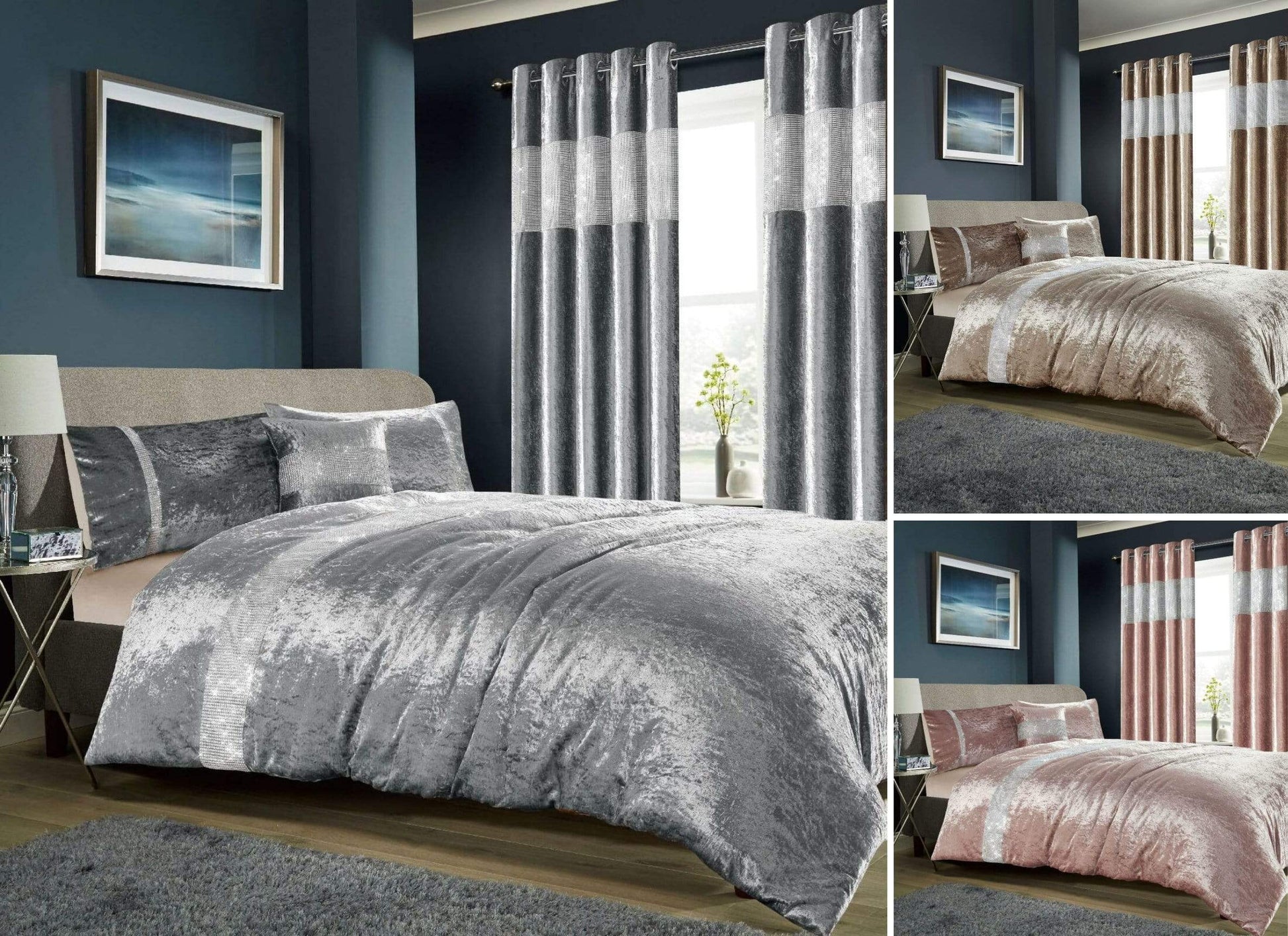 OLIVIA ROCCO Diamante Crushed Velvet Duvet Set Breathable OEKO-TEX Certified Bedding
