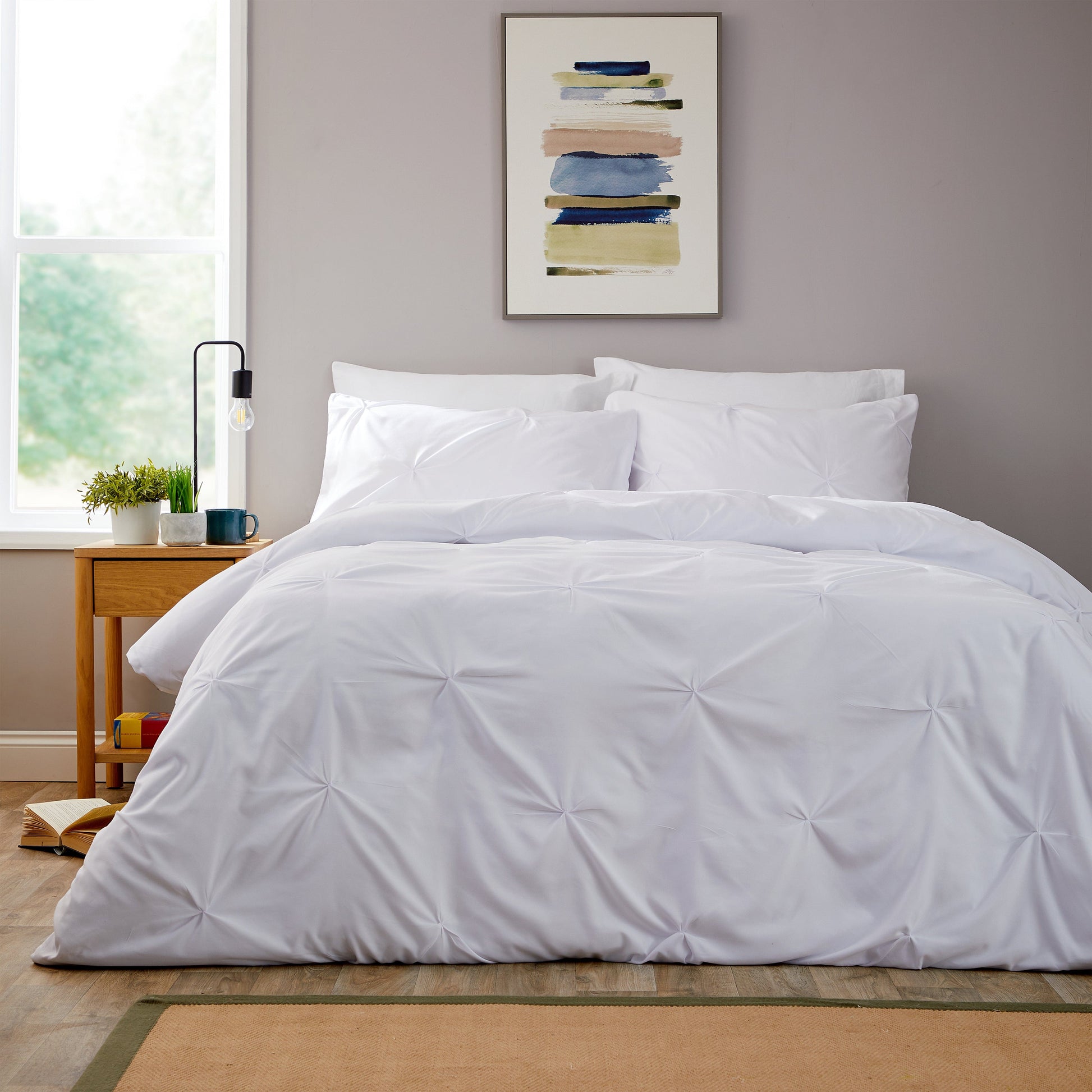 OLIVIA ROCCO Textured Pintuck Ruffles Pleated Microfibre Duvet Cover Set With Pillowcases