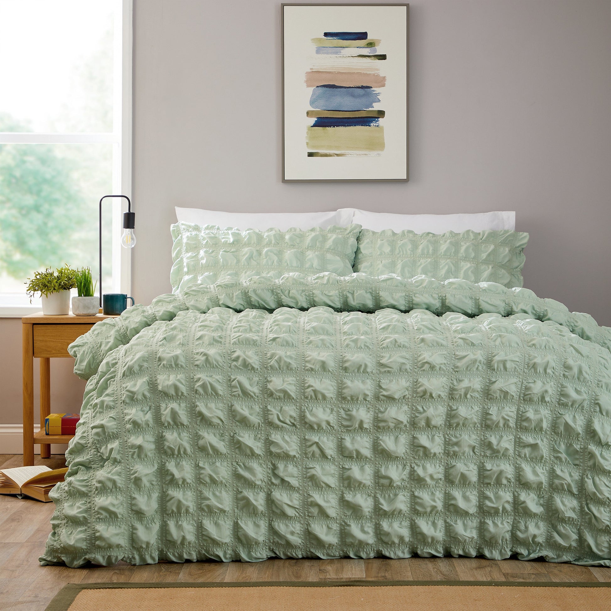 OLIVIA ROCCO Textured Pintuck Ruffles Pleated Microfibre Duvet Cover Set With Pillowcases