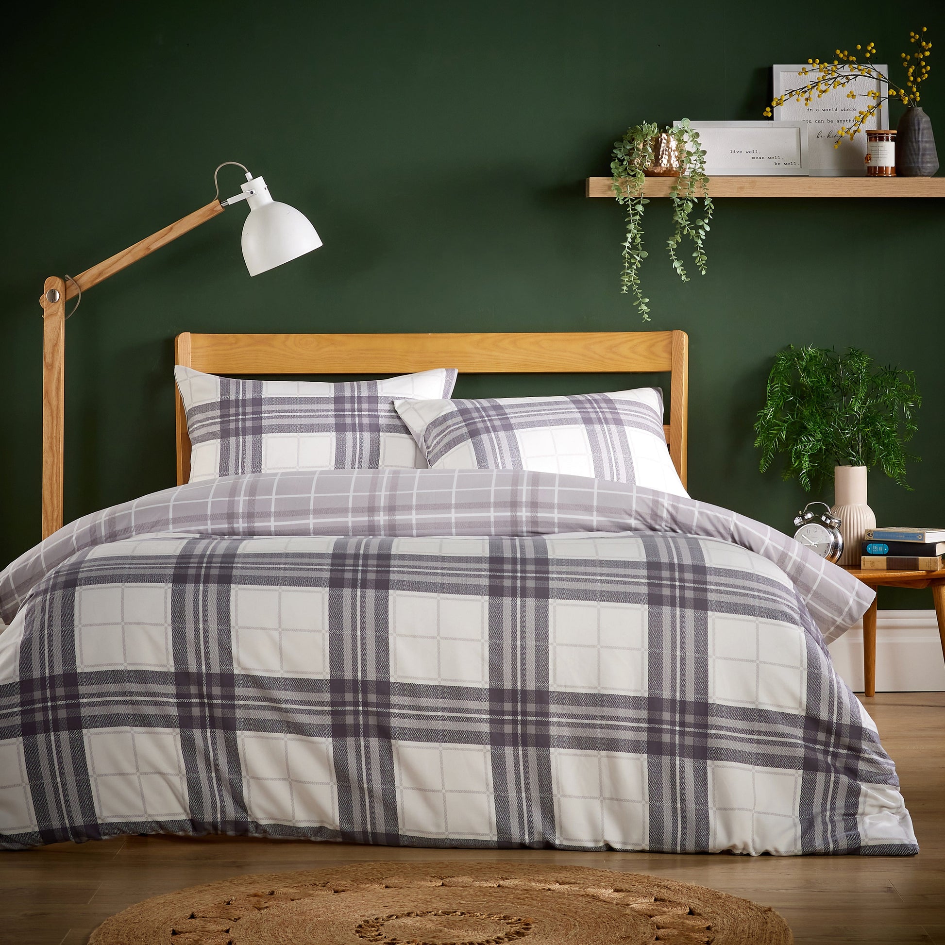 OLIVIA ROCCO Alba Grey Super Soft Flannel Duvet Cover Set With Pillowcases Easy Care