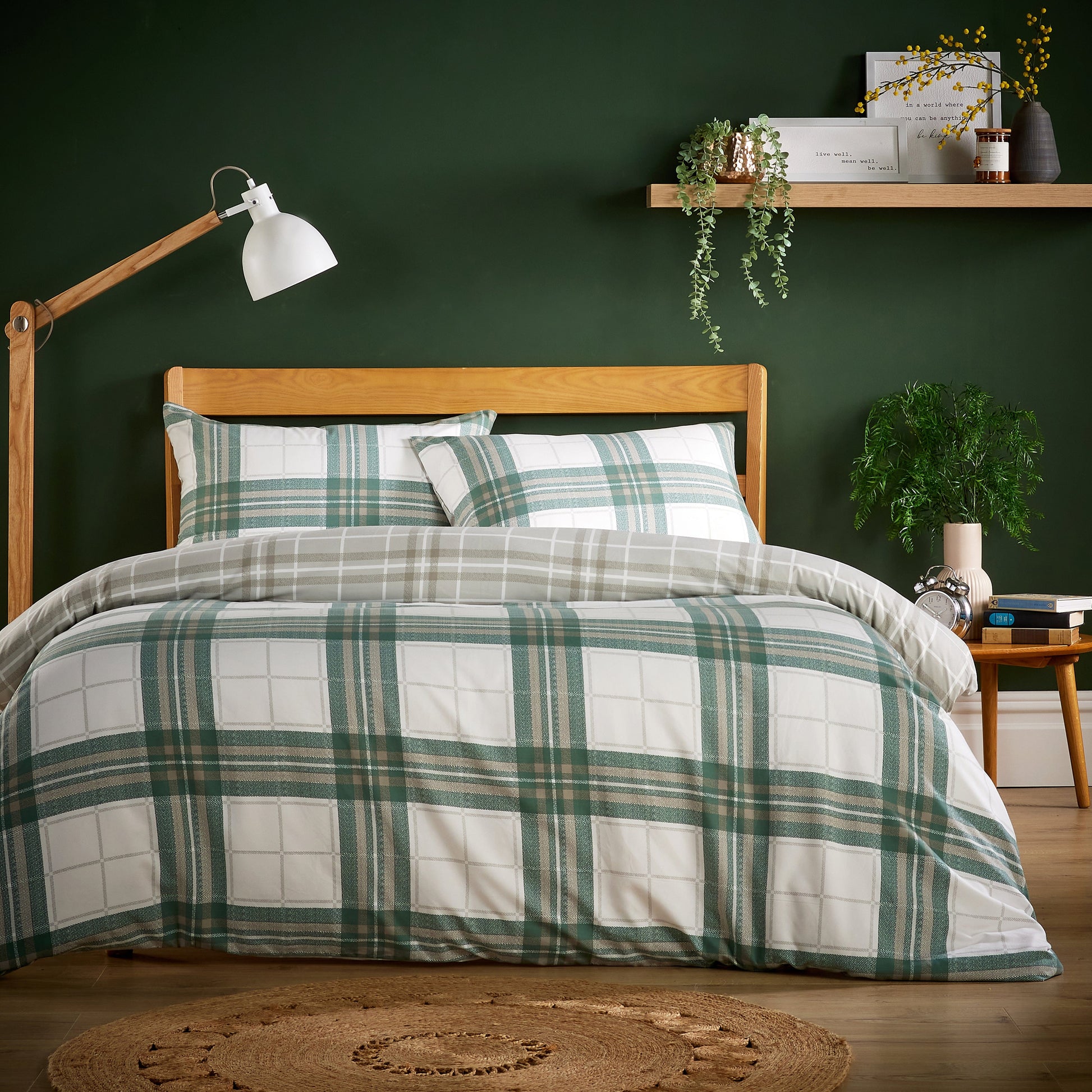OLIVIA ROCCO Alba Sage Green Super Soft Flannel Duvet Cover Set With Pillowcases Easy Care