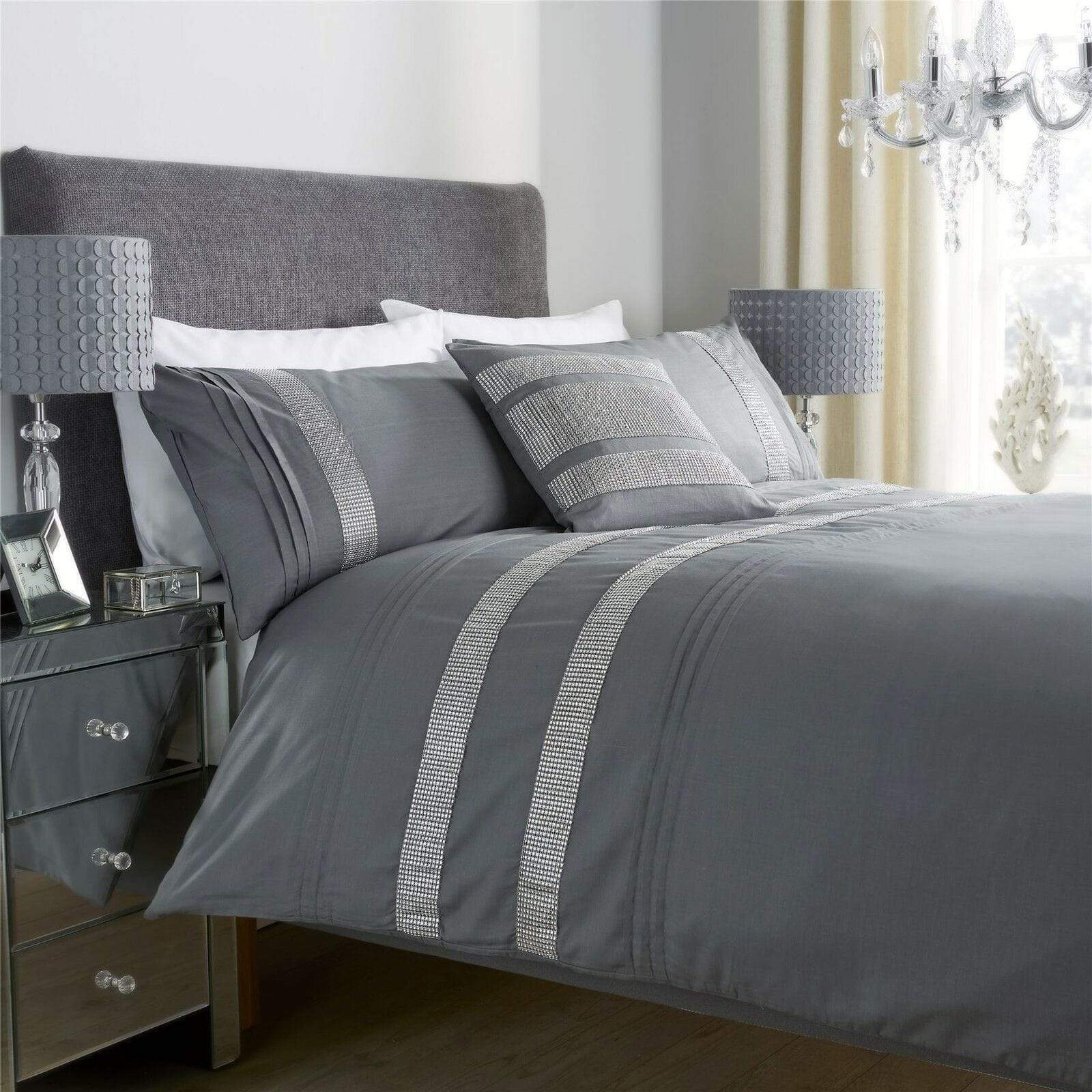 OLIVIA ROCCO Diamante Glitz Cotton Rich Duvet Set With Handwoven Crystal Detailing