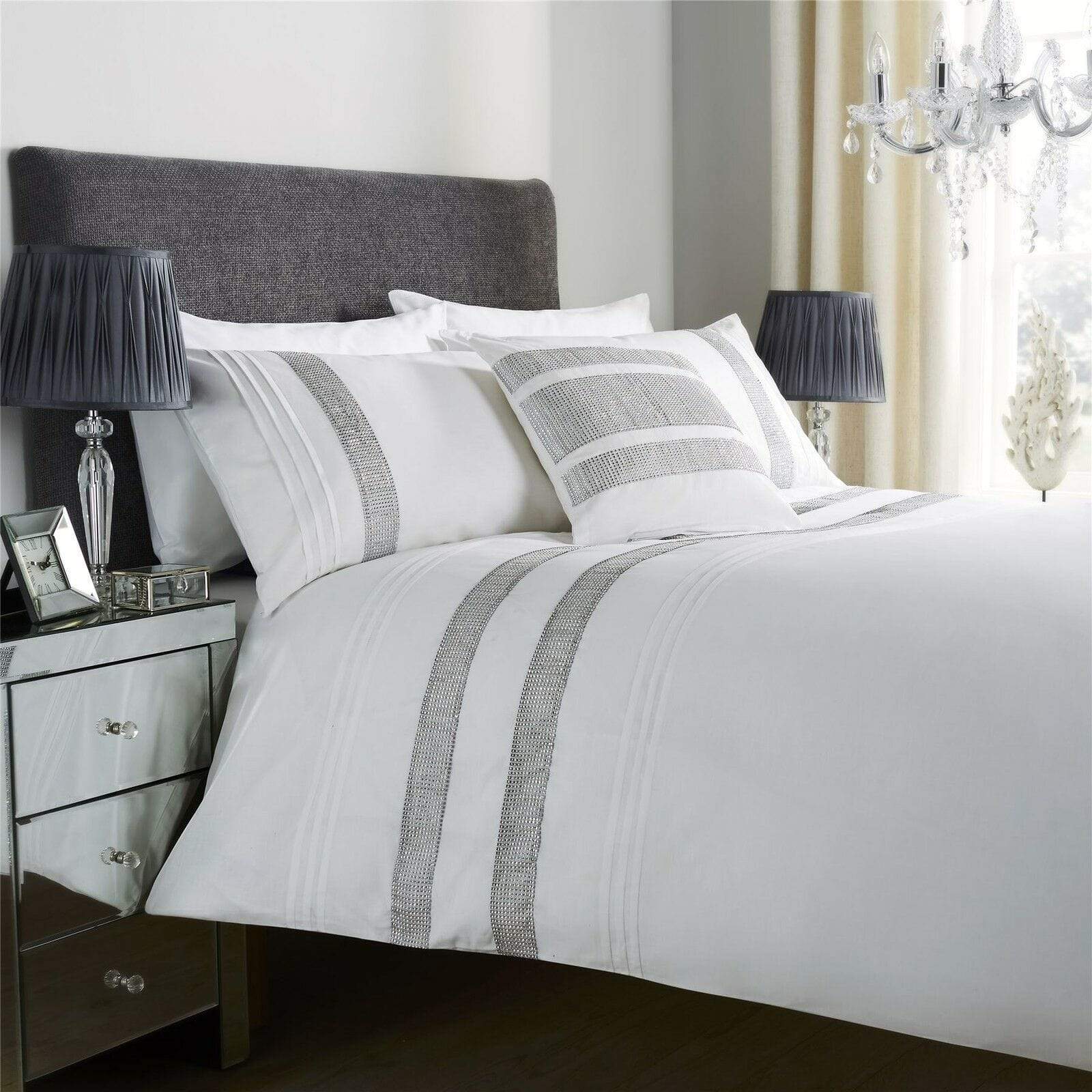 OLIVIA ROCCO Diamante Glitz Cotton Rich Duvet Set With Handwoven Crystal Detailing