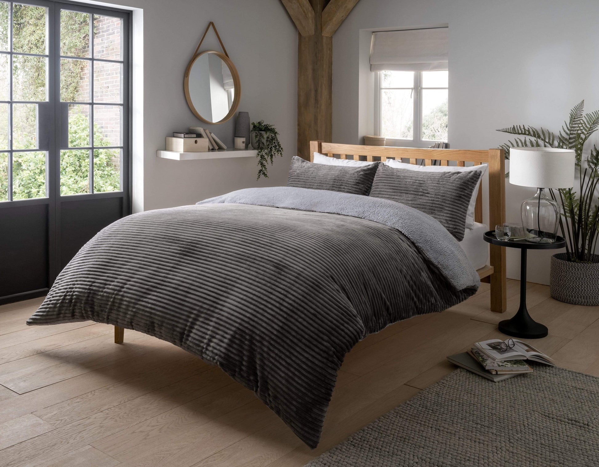 OLIVIA ROCCO Ribbed Fleece Reversible Teddy Duvet Set OEKO-TEX Certified Multiple Sizes