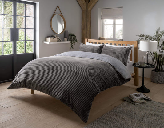 OLIVIA ROCCO Ribbed Fleece Reversible Teddy Duvet Set OEKO-TEX Certified Multiple Sizes