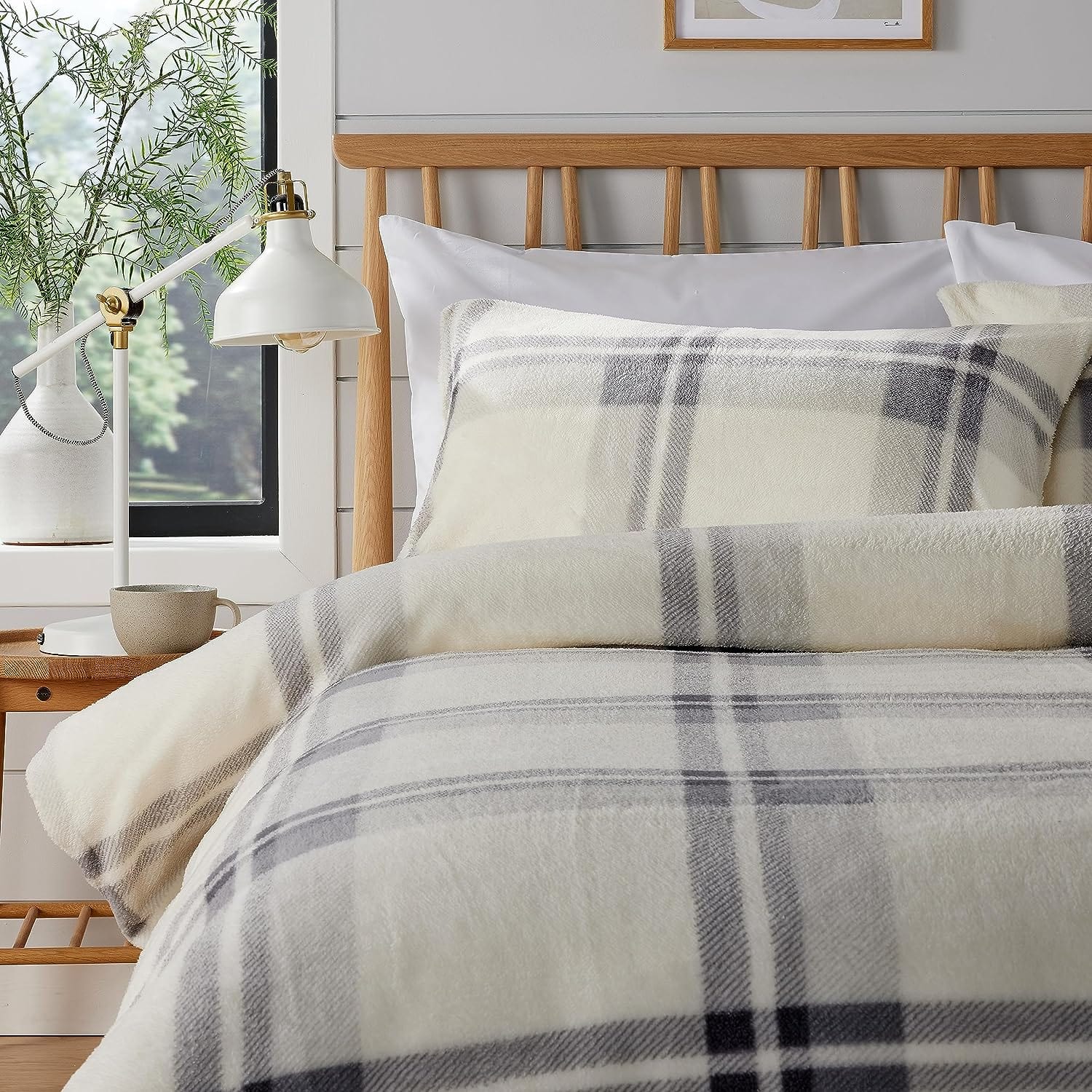 OLIVIA ROCCO Orkney Check Fleece Duvet Set Grey Green Easy Care Wrinkle Resistant