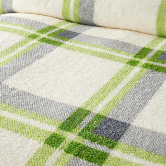 OLIVIA ROCCO Orkney Check Fleece Duvet Set Grey Green Easy Care Wrinkle Resistant