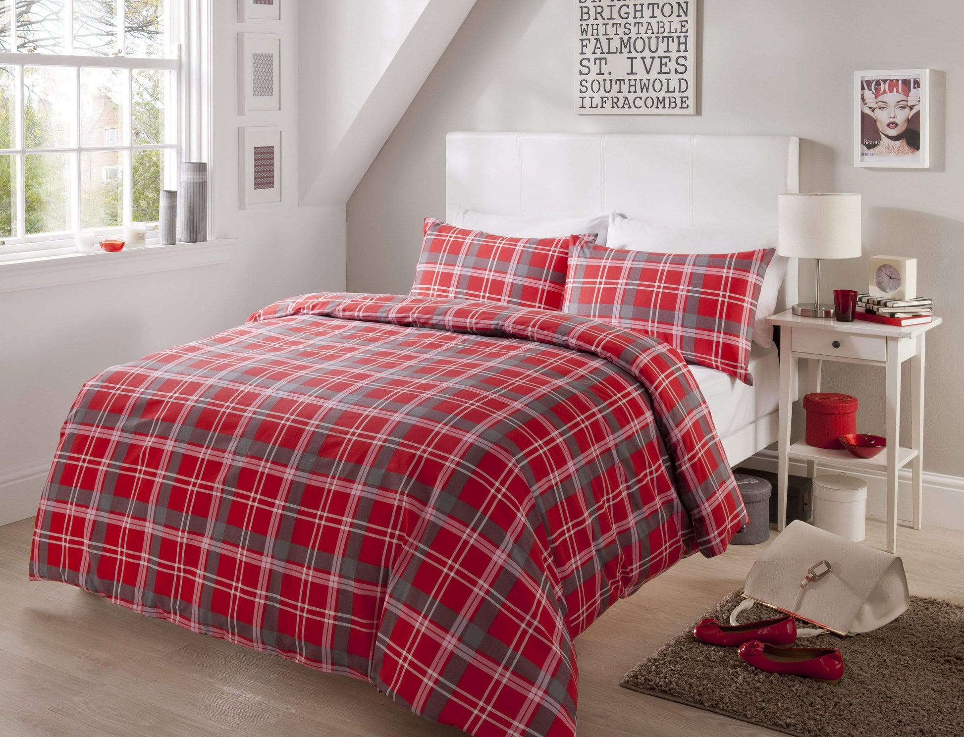 OLIVIA ROCCO Check Pattern Duvet Set Cotton Rich With Pillowcases OEKO-TEX Certified