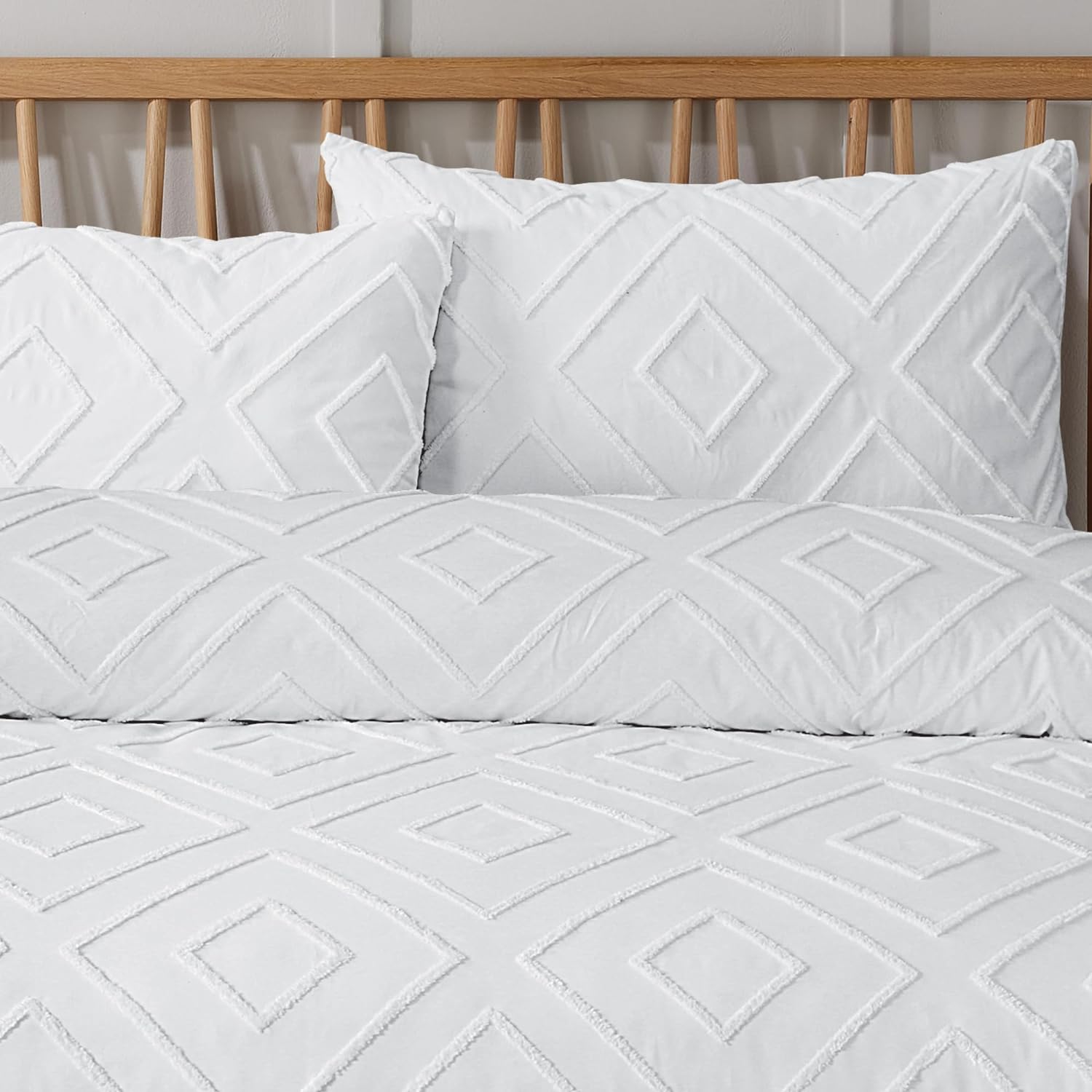 OLIVIA ROCCO Como Tufted Duvet Cover Set With Pillowcases Grey Natural White Easy Care
