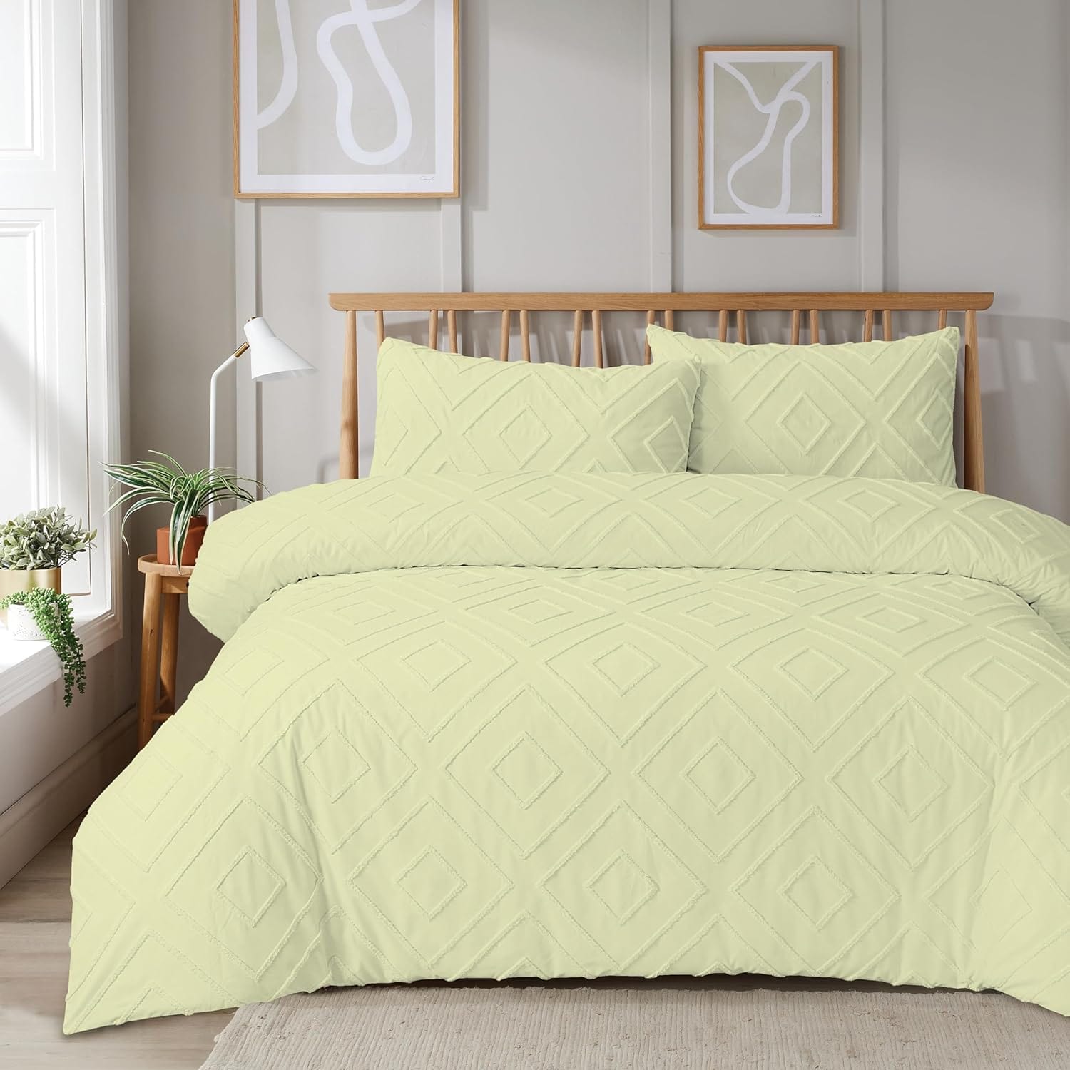 OLIVIA ROCCO Como Tufted Duvet Cover Set With Pillowcases Grey Natural White Easy Care