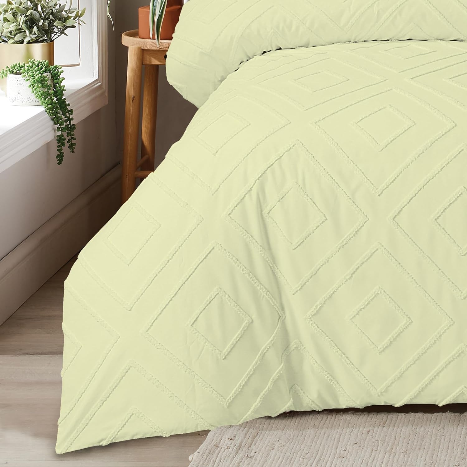 OLIVIA ROCCO Como Tufted Duvet Cover Set With Pillowcases Grey Natural White Easy Care