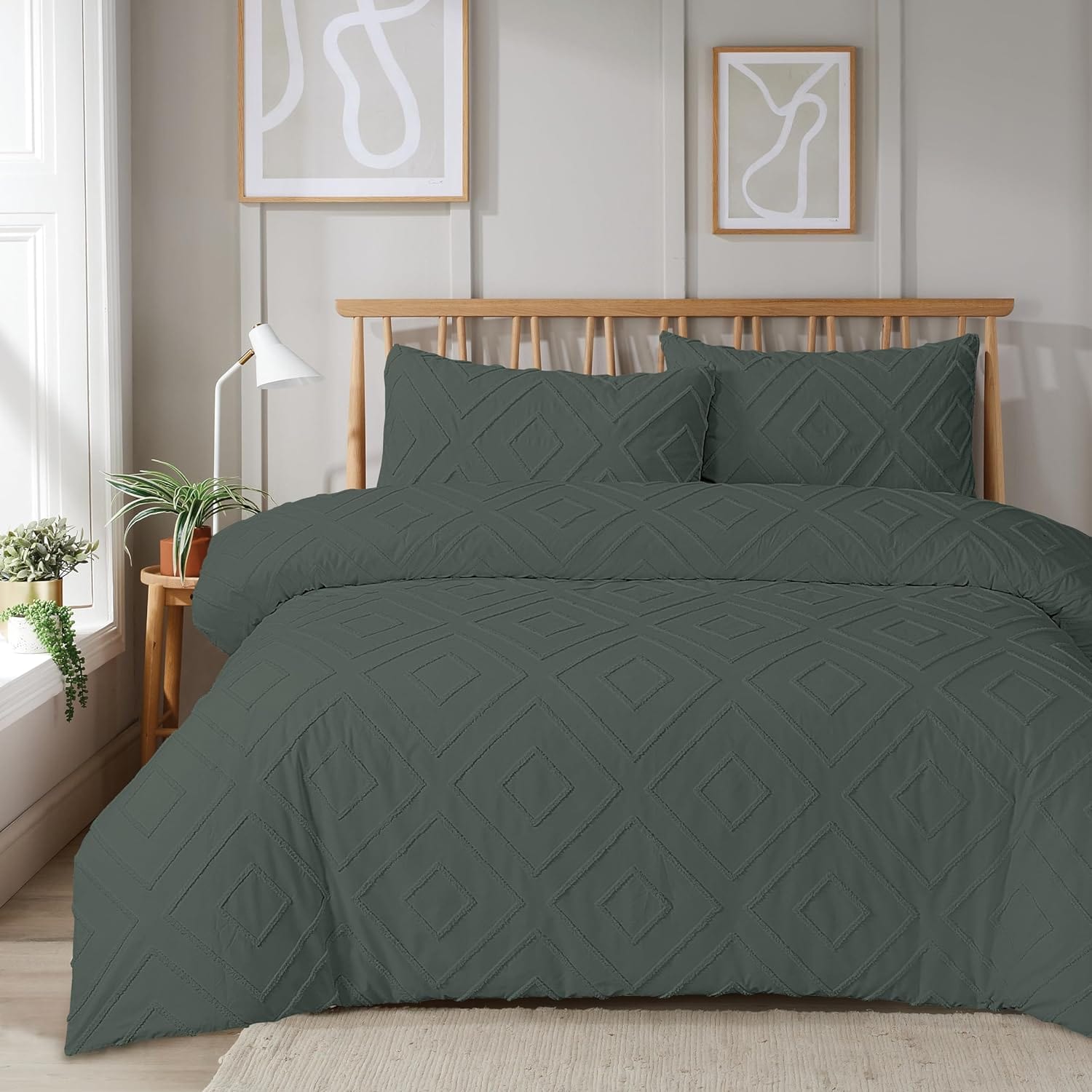 OLIVIA ROCCO Como Tufted Duvet Cover Set With Pillowcases Grey Natural White Easy Care