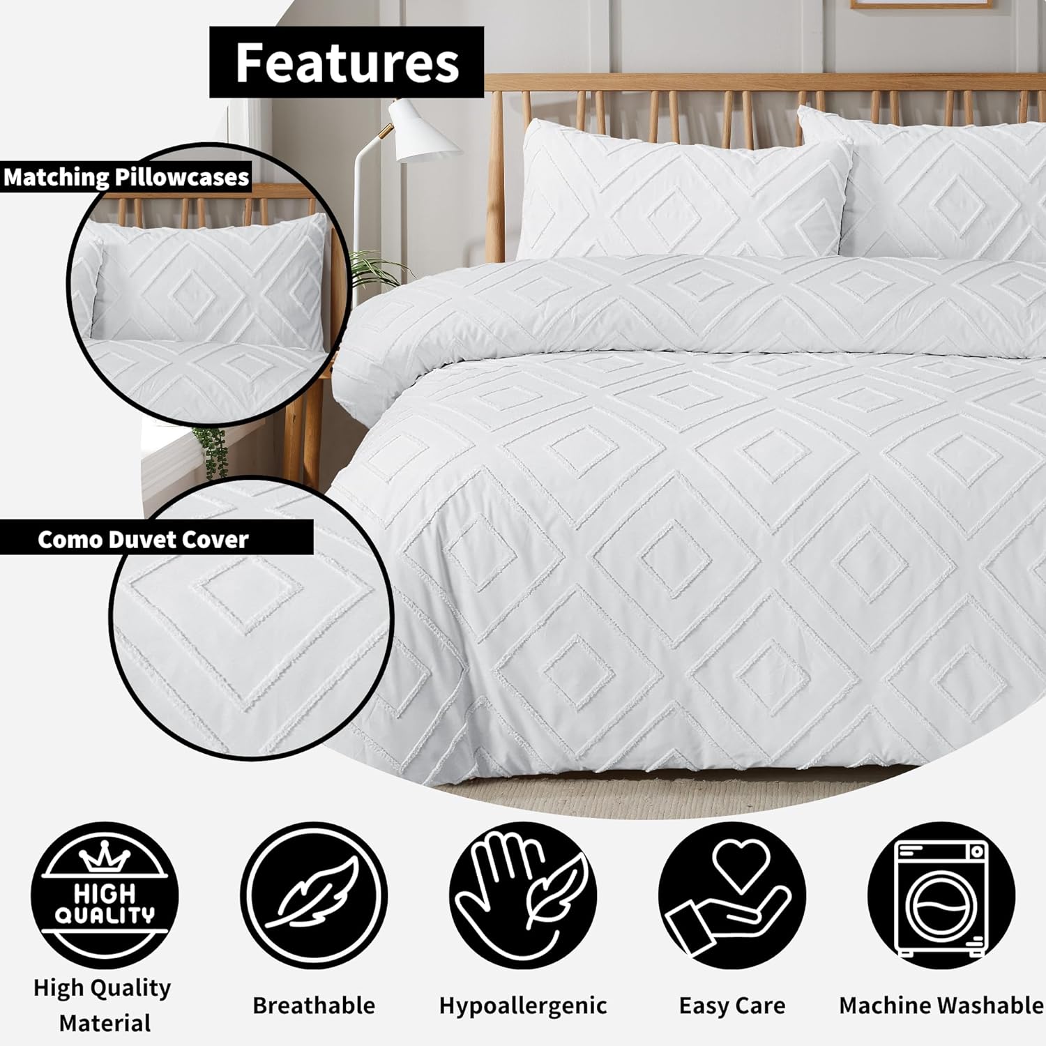 OLIVIA ROCCO Como Tufted Duvet Cover Set With Pillowcases Grey Natural White Easy Care