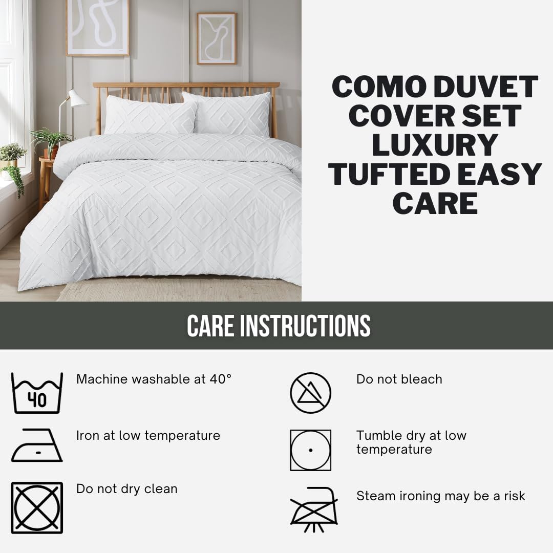 OLIVIA ROCCO Como Tufted Duvet Cover Set With Pillowcases Grey Natural White Easy Care